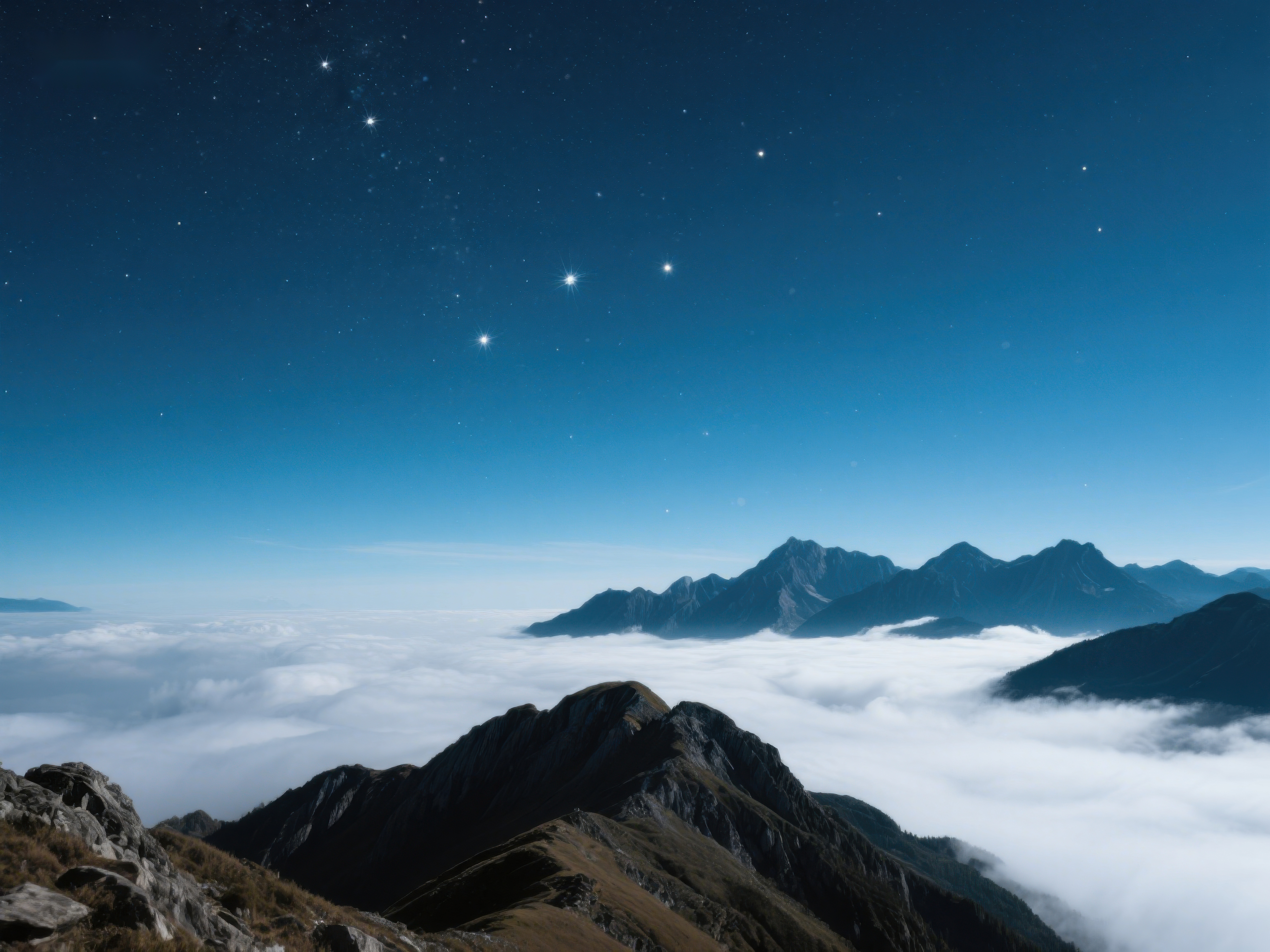 星夜山巅云海缭绕素材