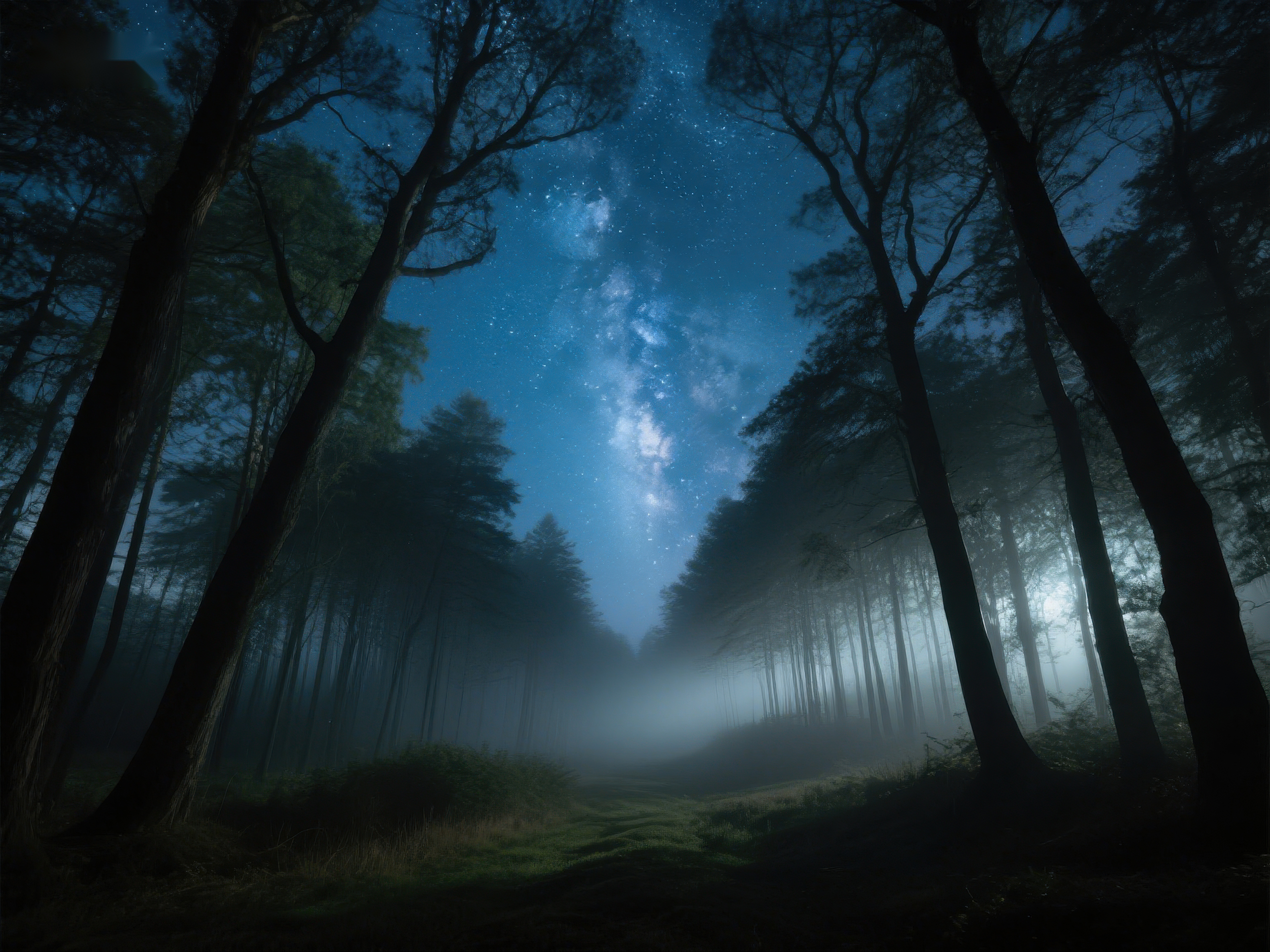 夜幕森林星光璀璨素材