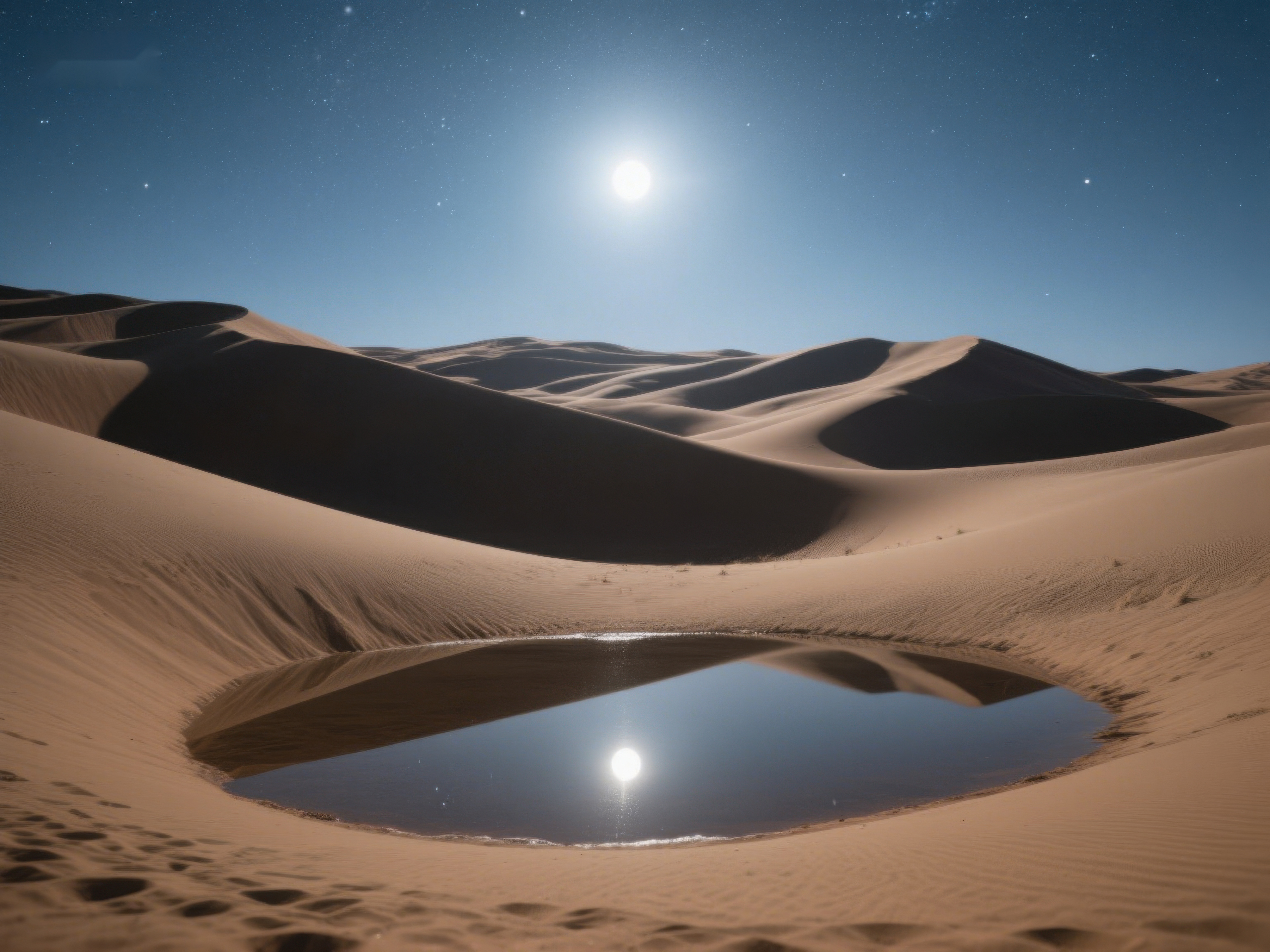 沙漠中的水洼映射星空素材