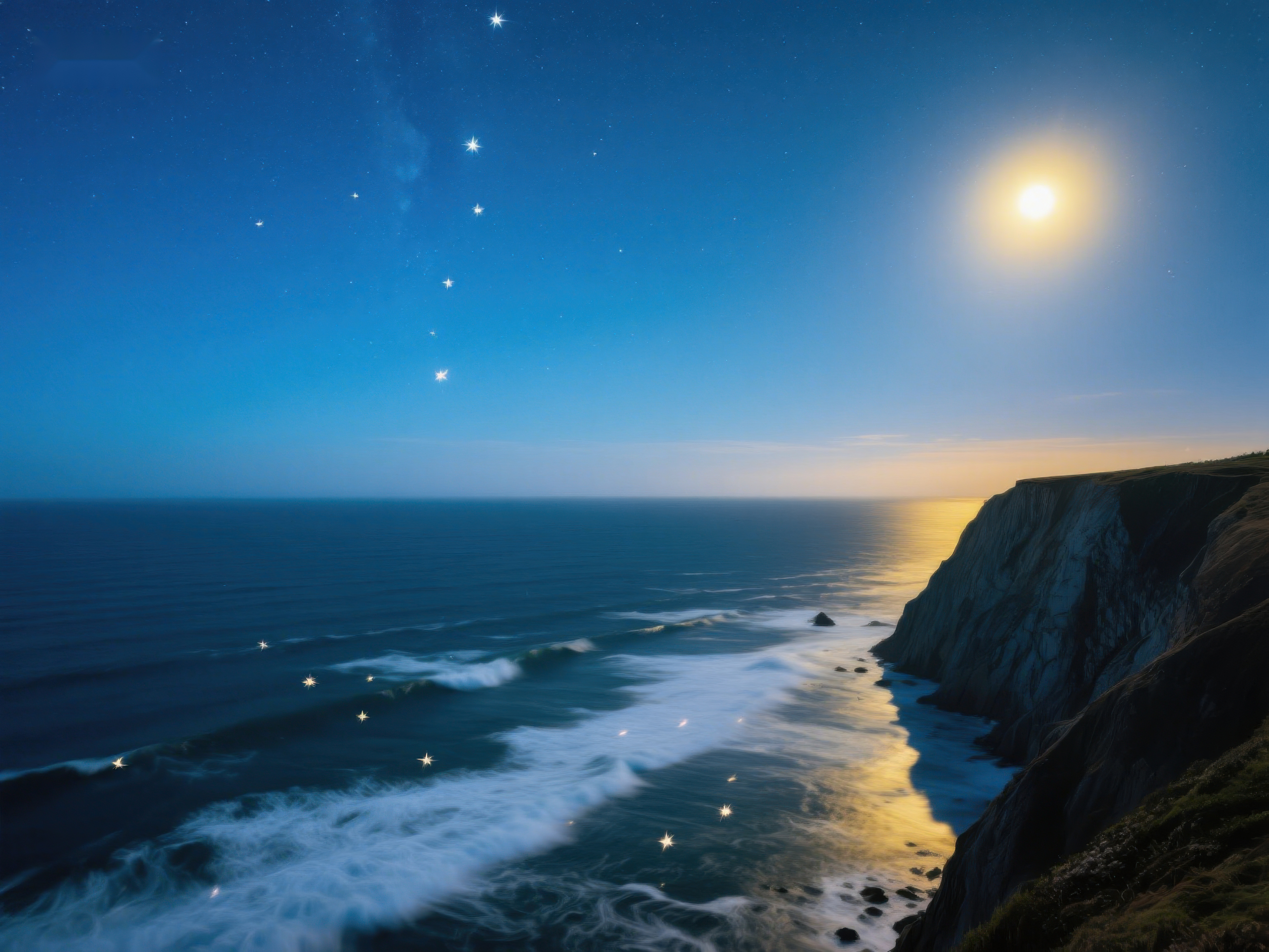 月夜海岸星光闪烁素材