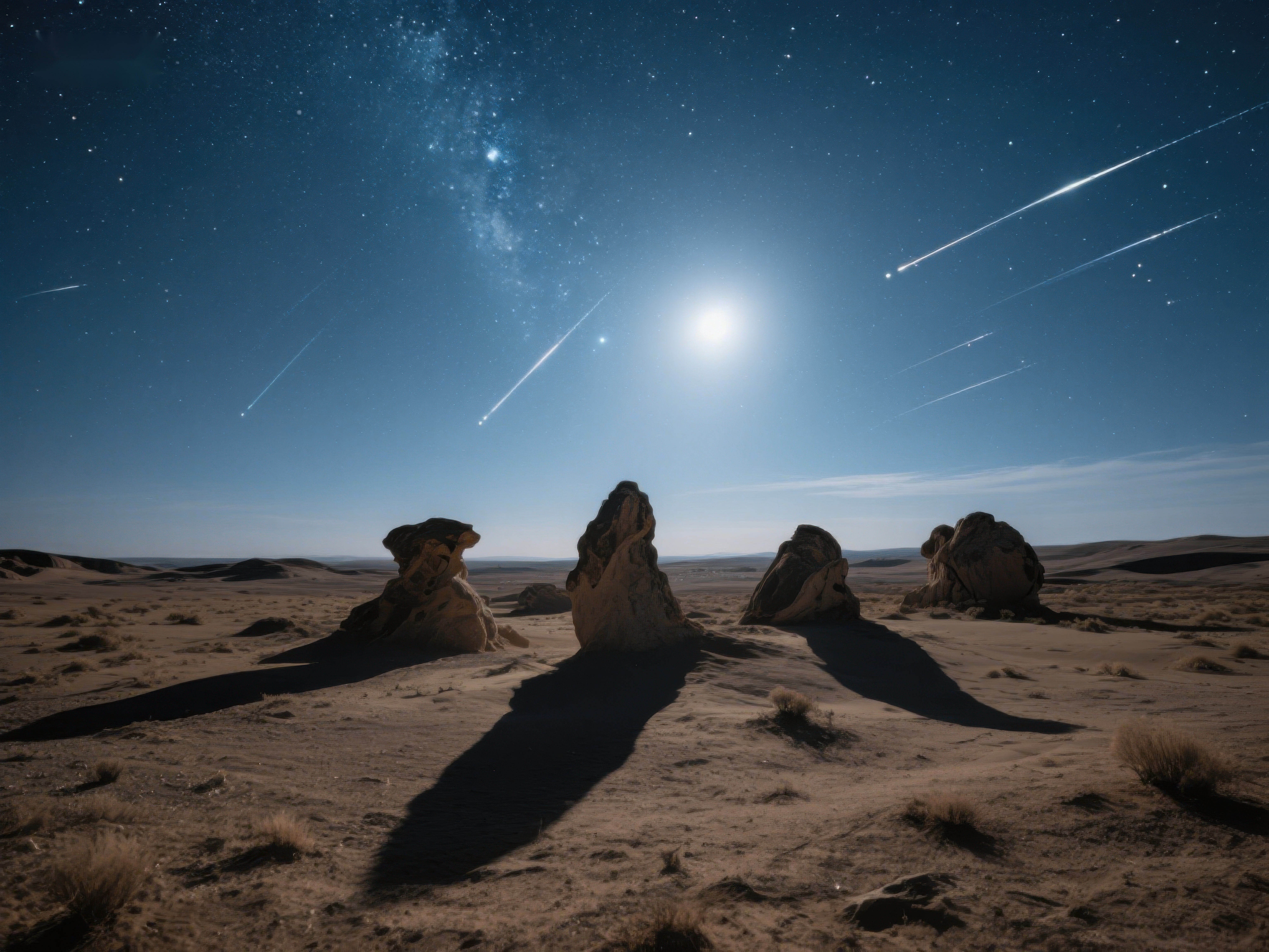 沙漠夜景星空与流星素材