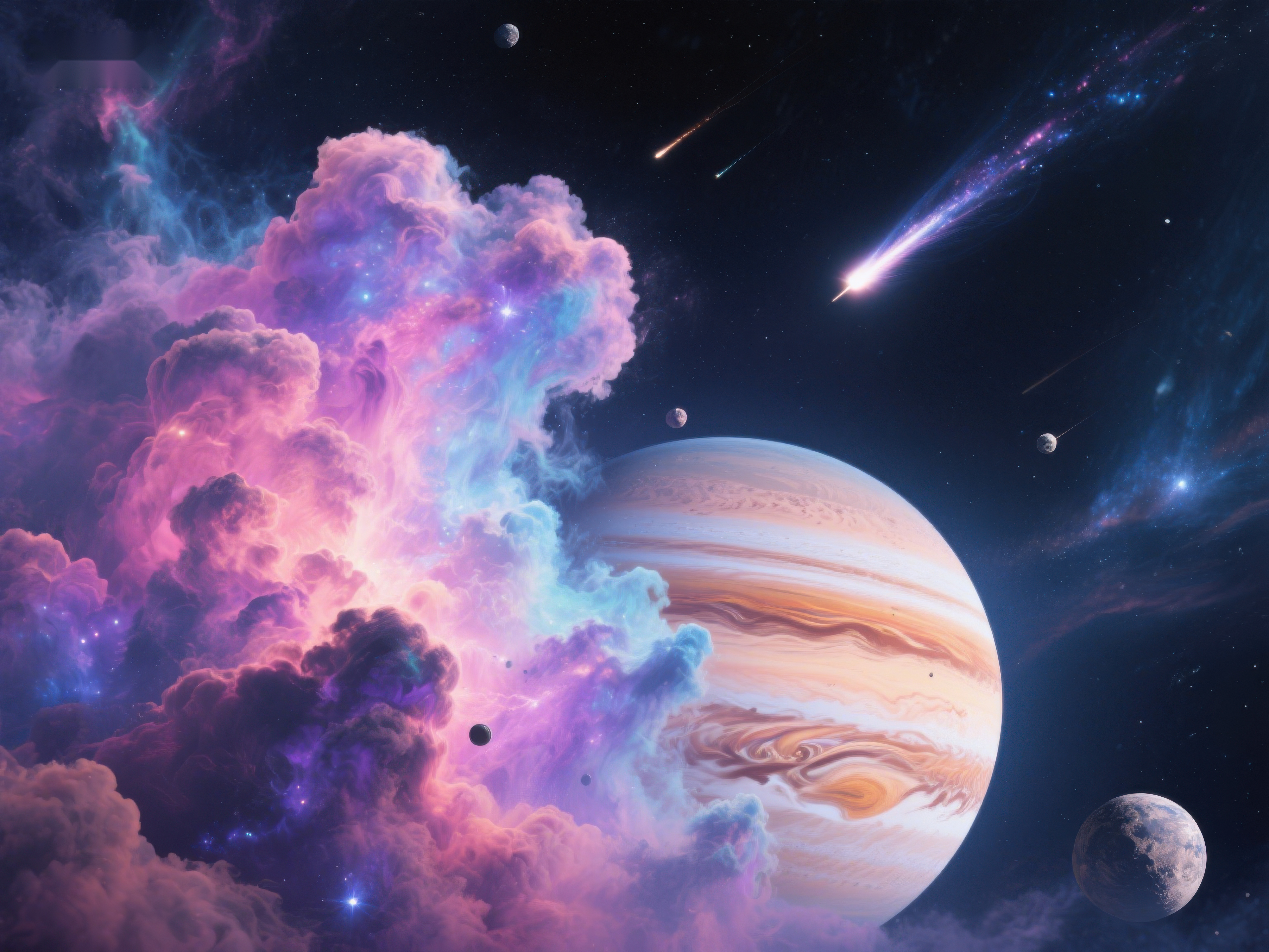 宇宙奇观行星与星云的壮丽邂逅素材