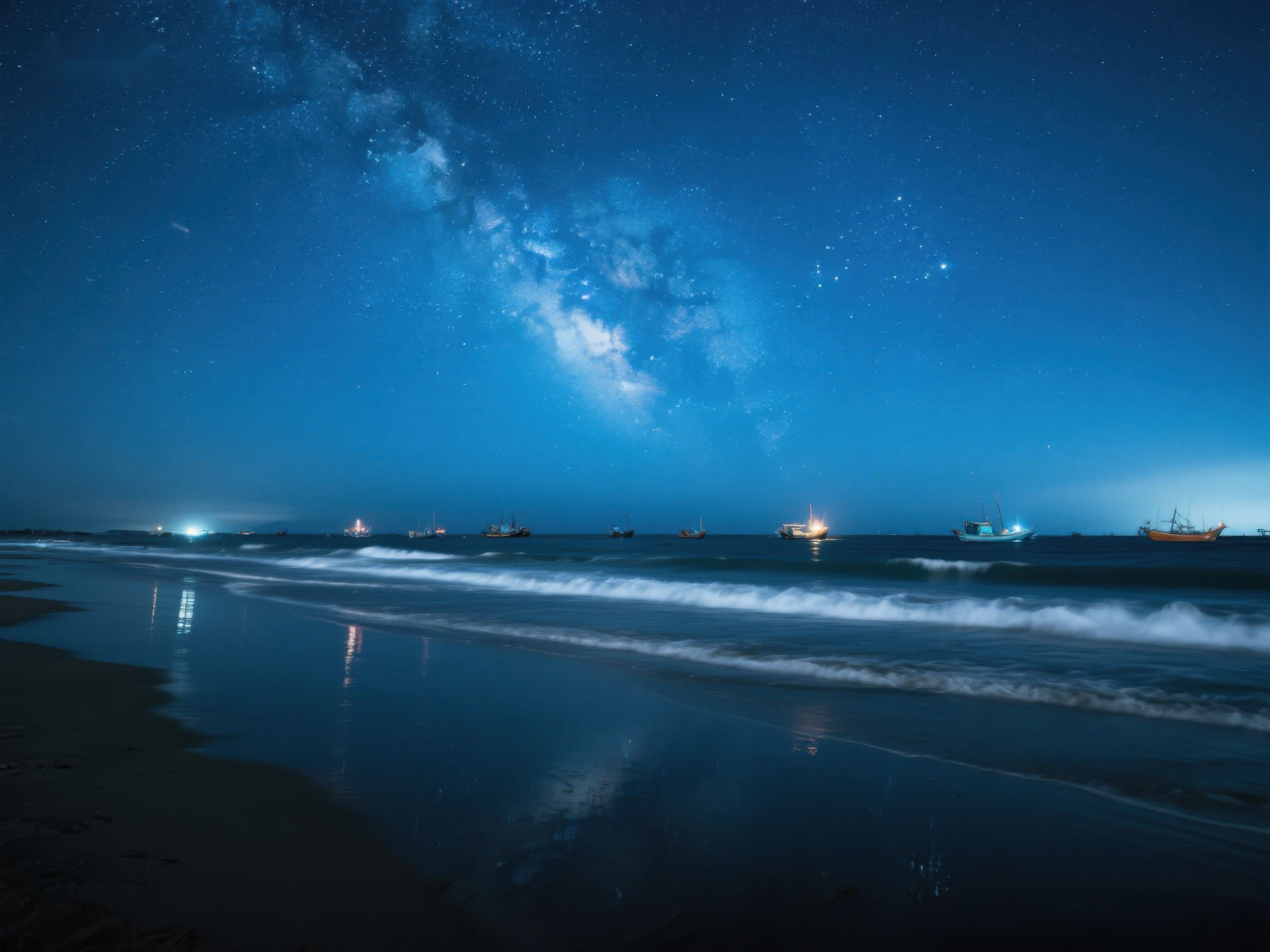 夜空下的海滩与星河素材