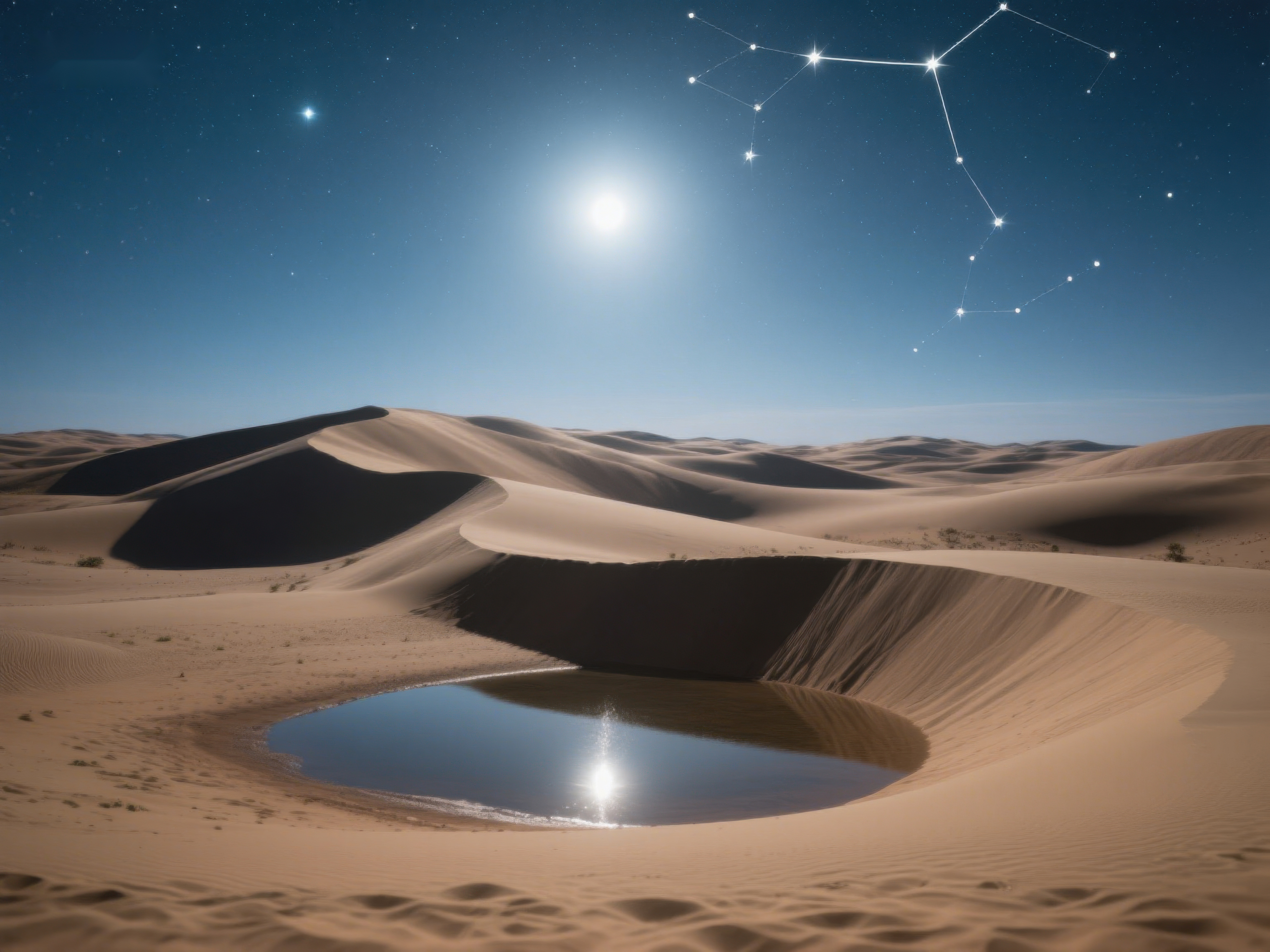 沙漠夜景中的星河与水洼素材