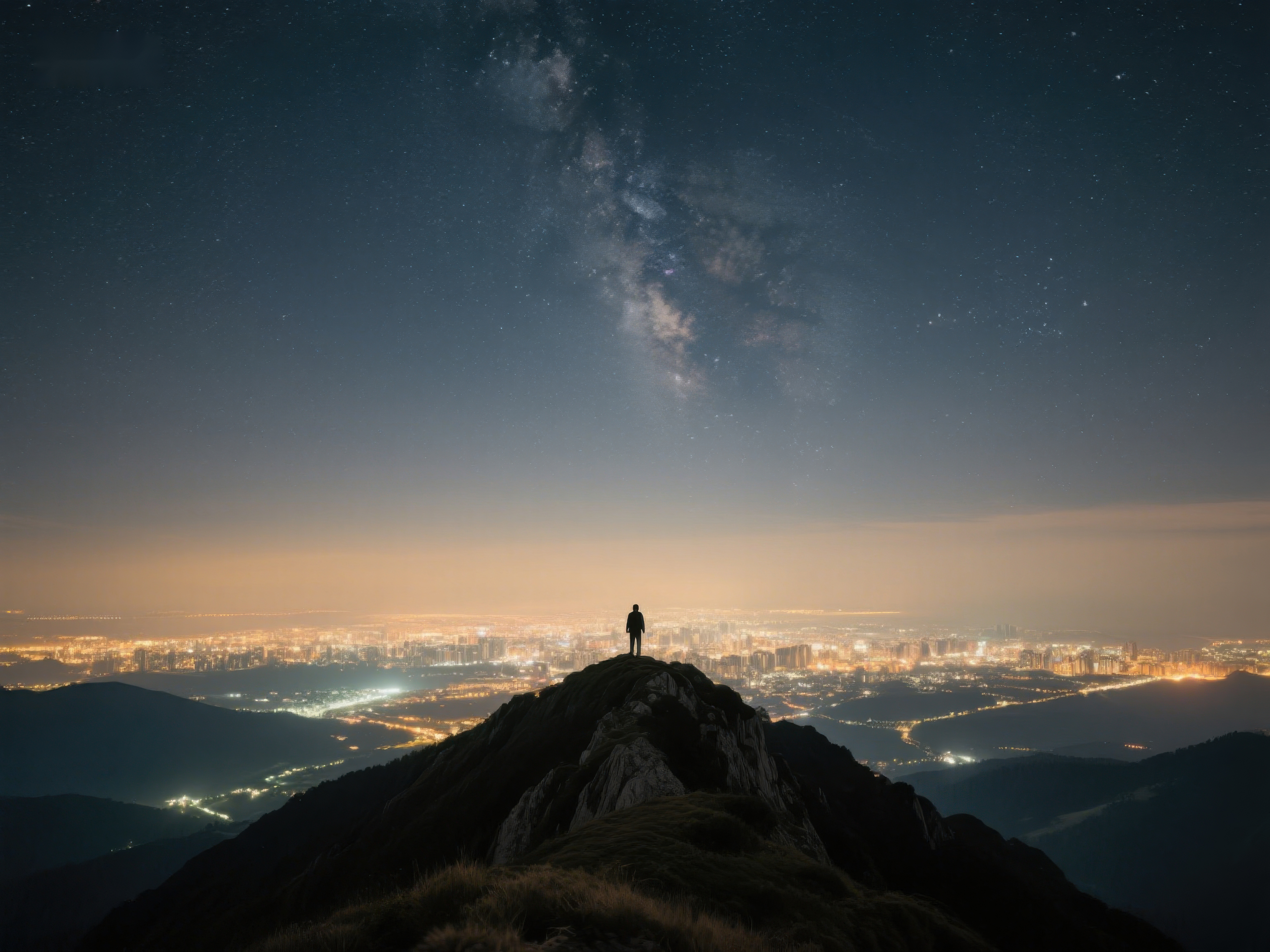 山顶夜景一人仰望星空素材