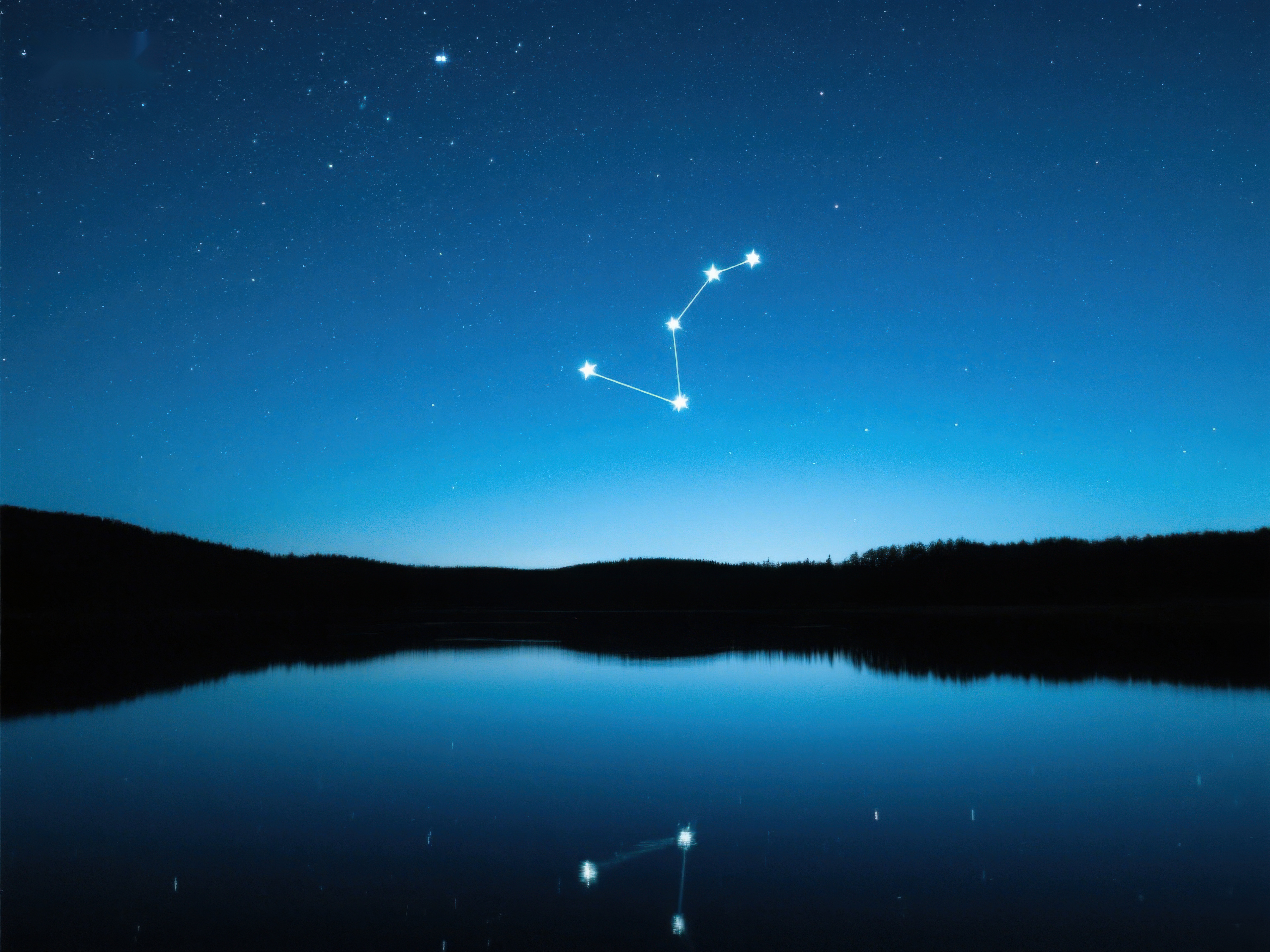 夜空星辰倒映湖面素材