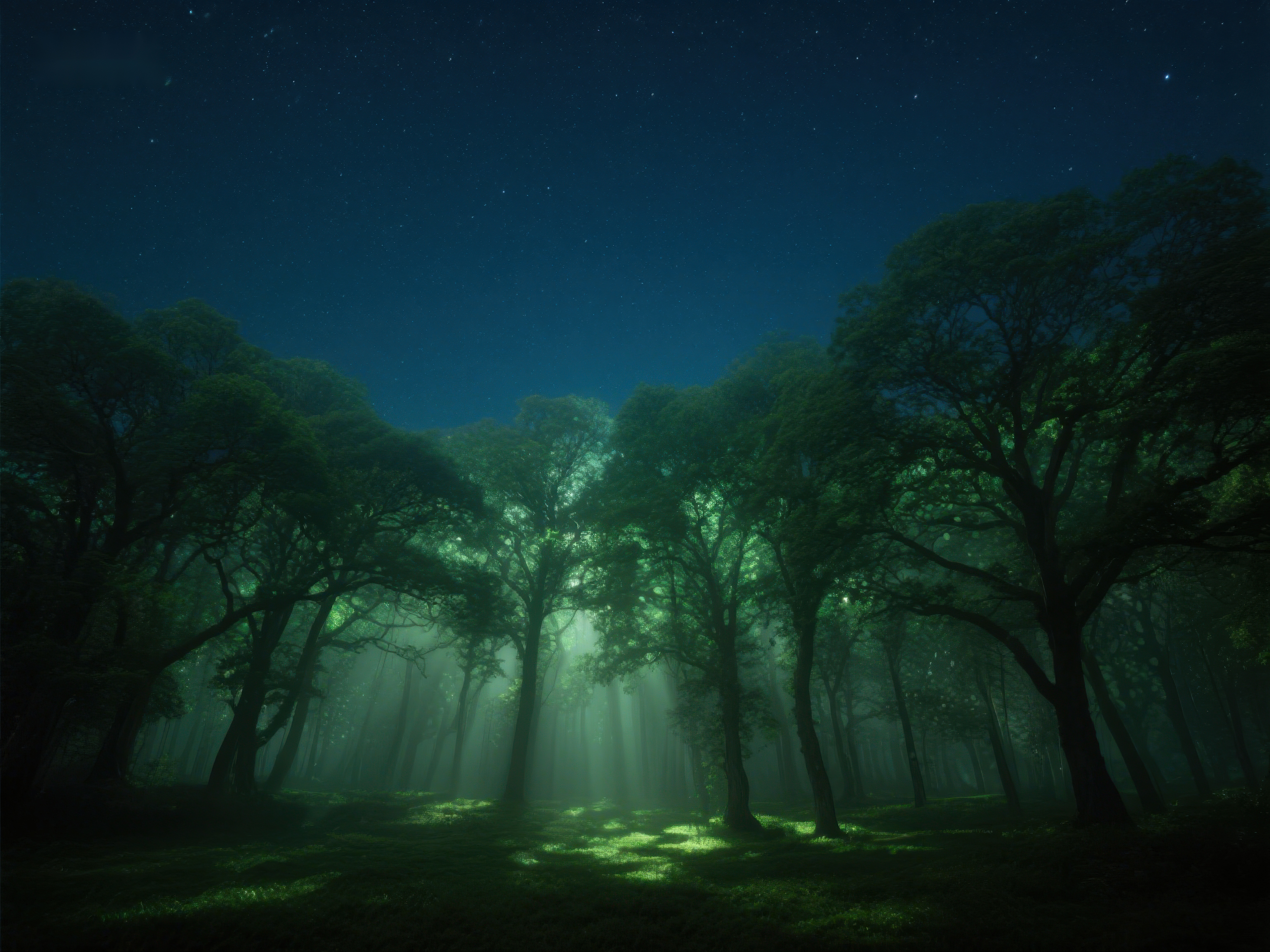 夜幕森林神秘光芒素材