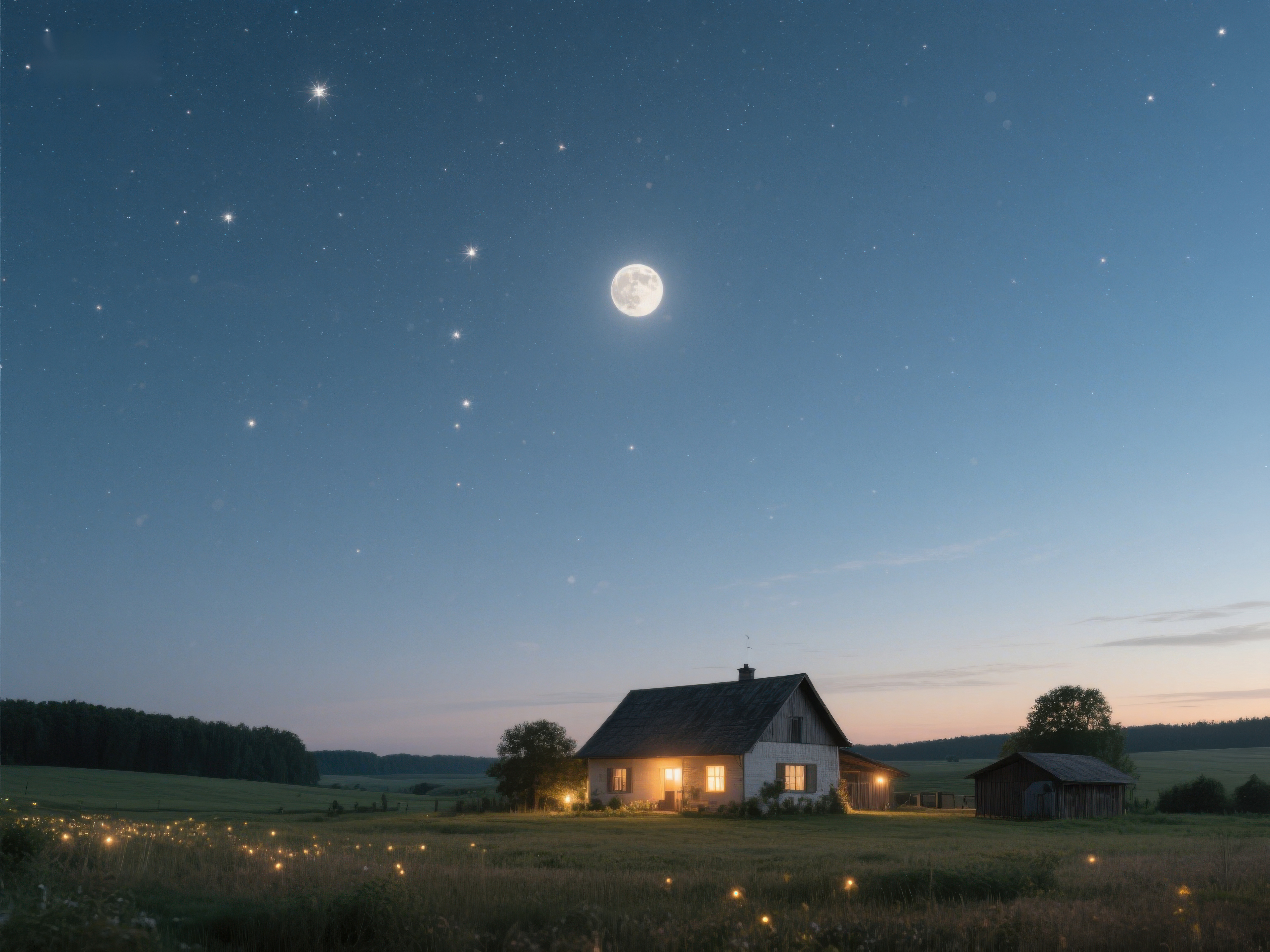 月夜下的乡村小屋素材