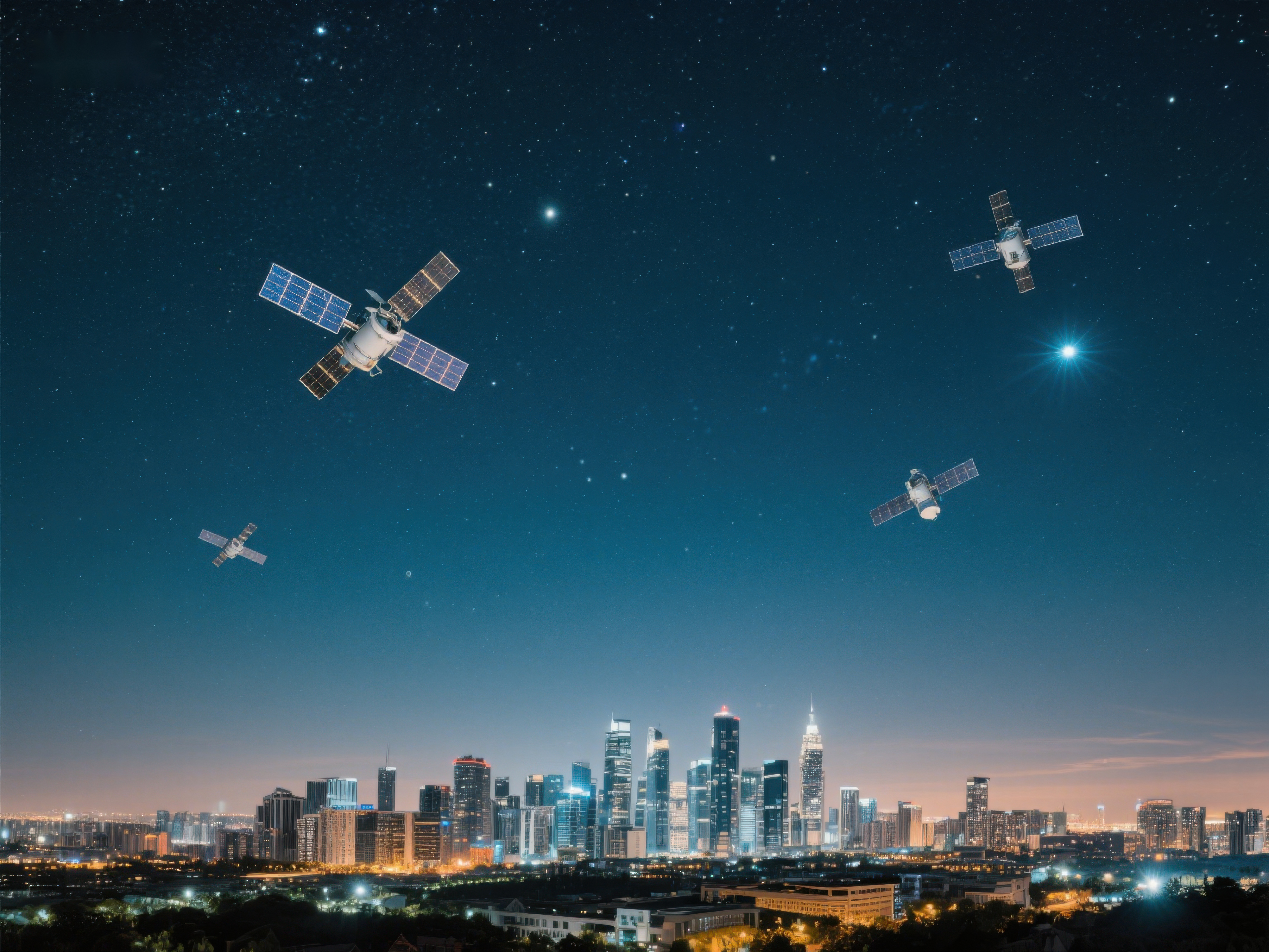 卫星环绕城市夜景素材