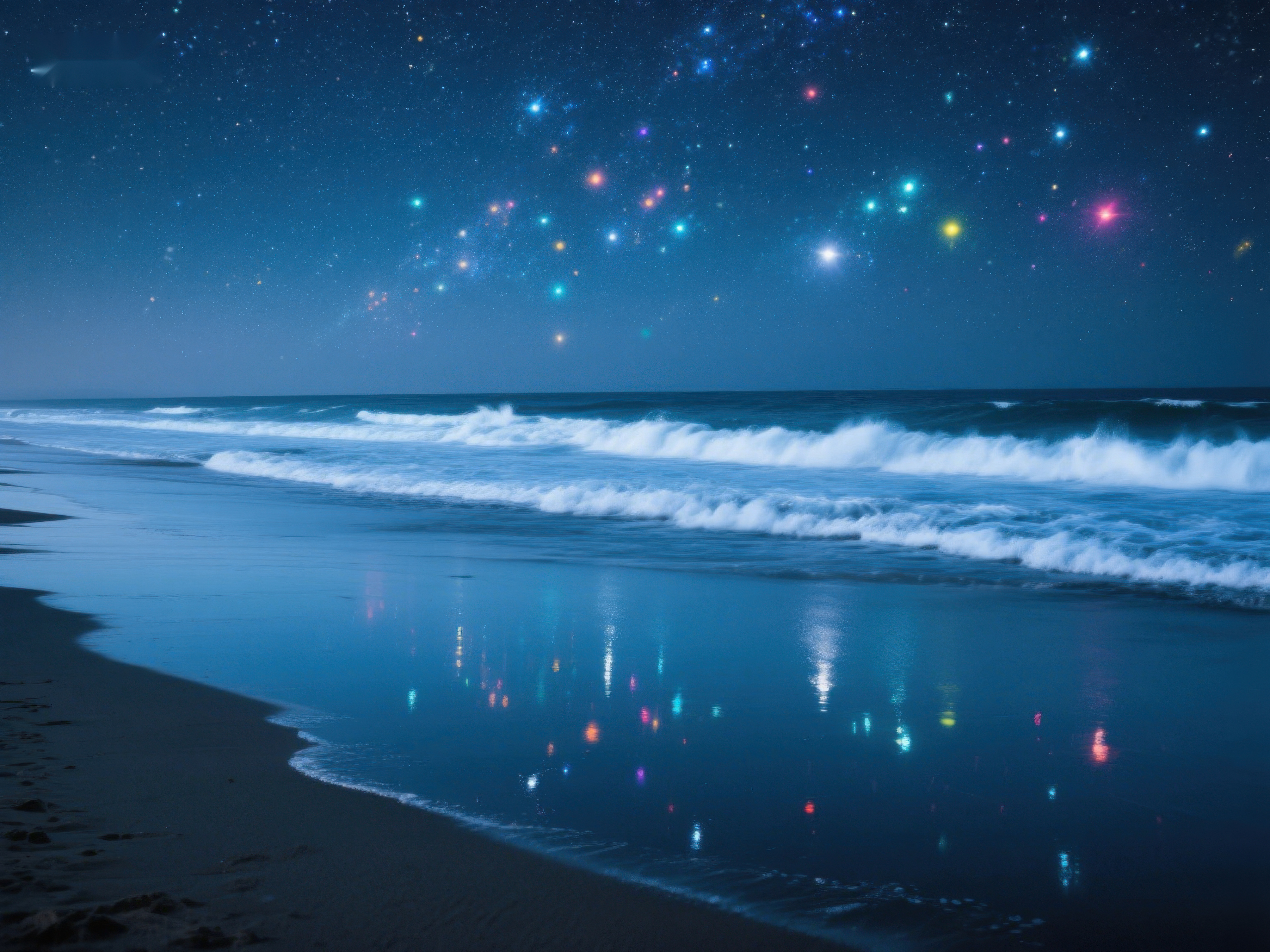 夜空下的梦幻海滩素材