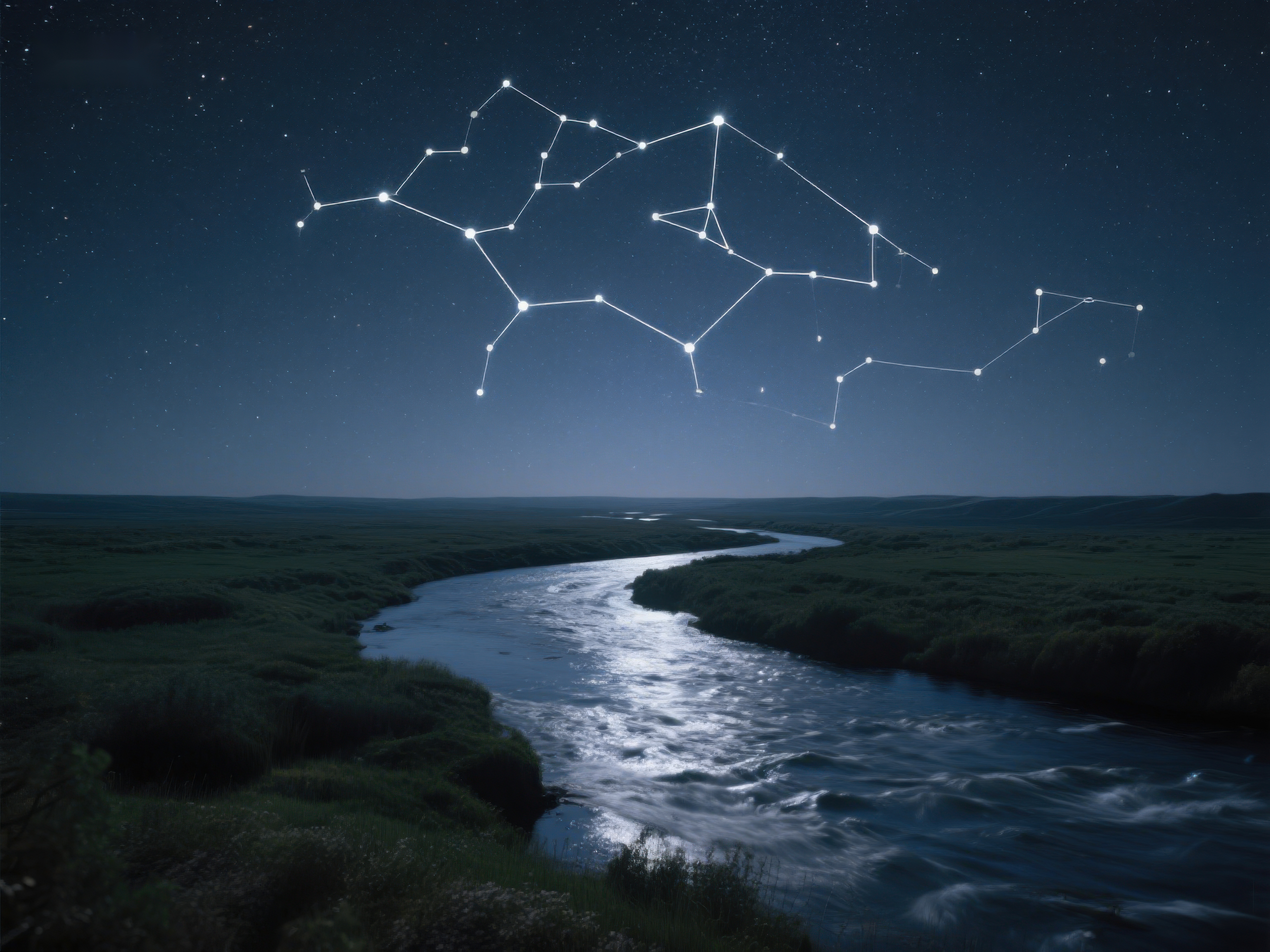 夜空星河与蜿蜒河流素材