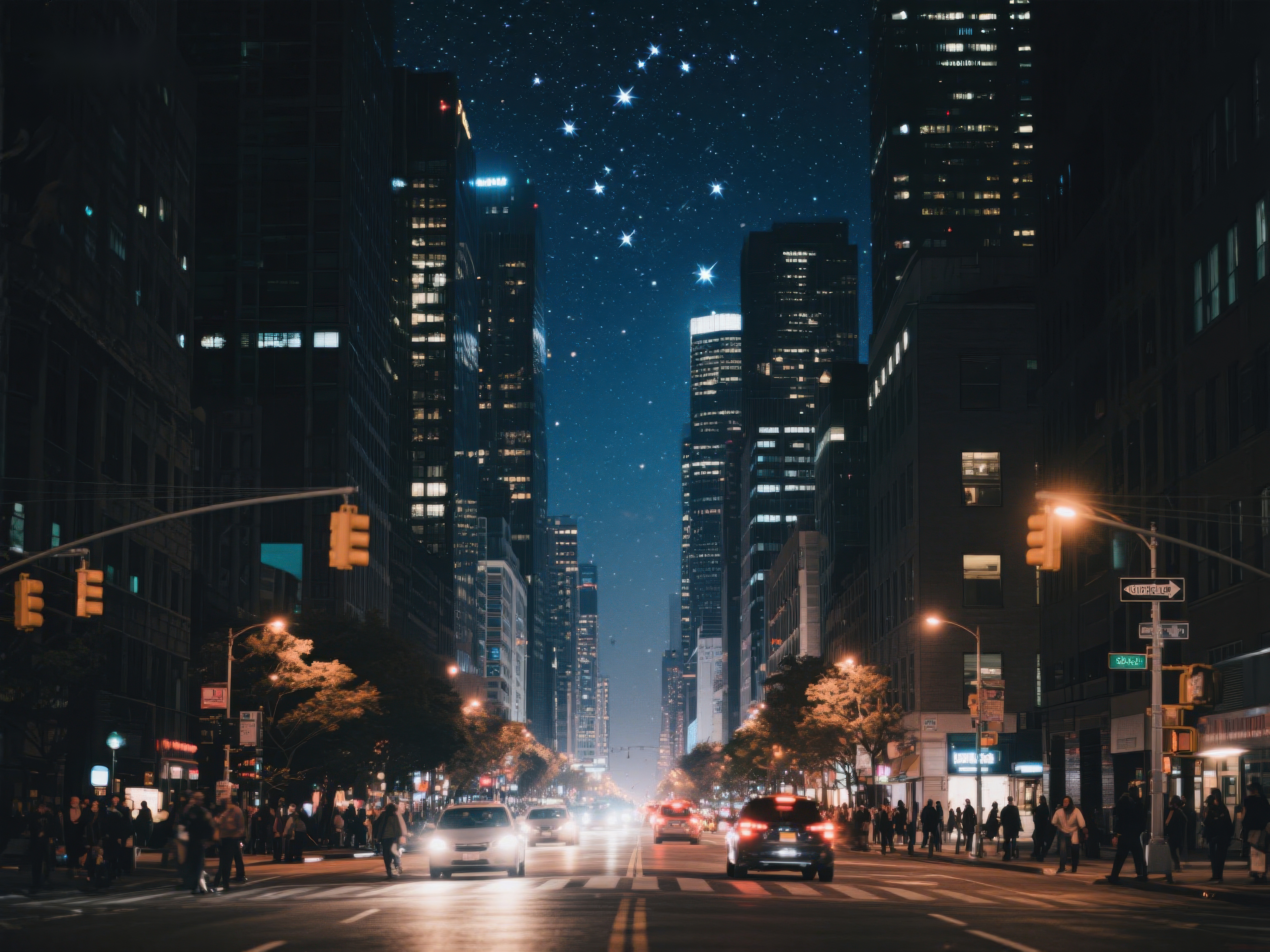 夜空星辰下的城市街景素材