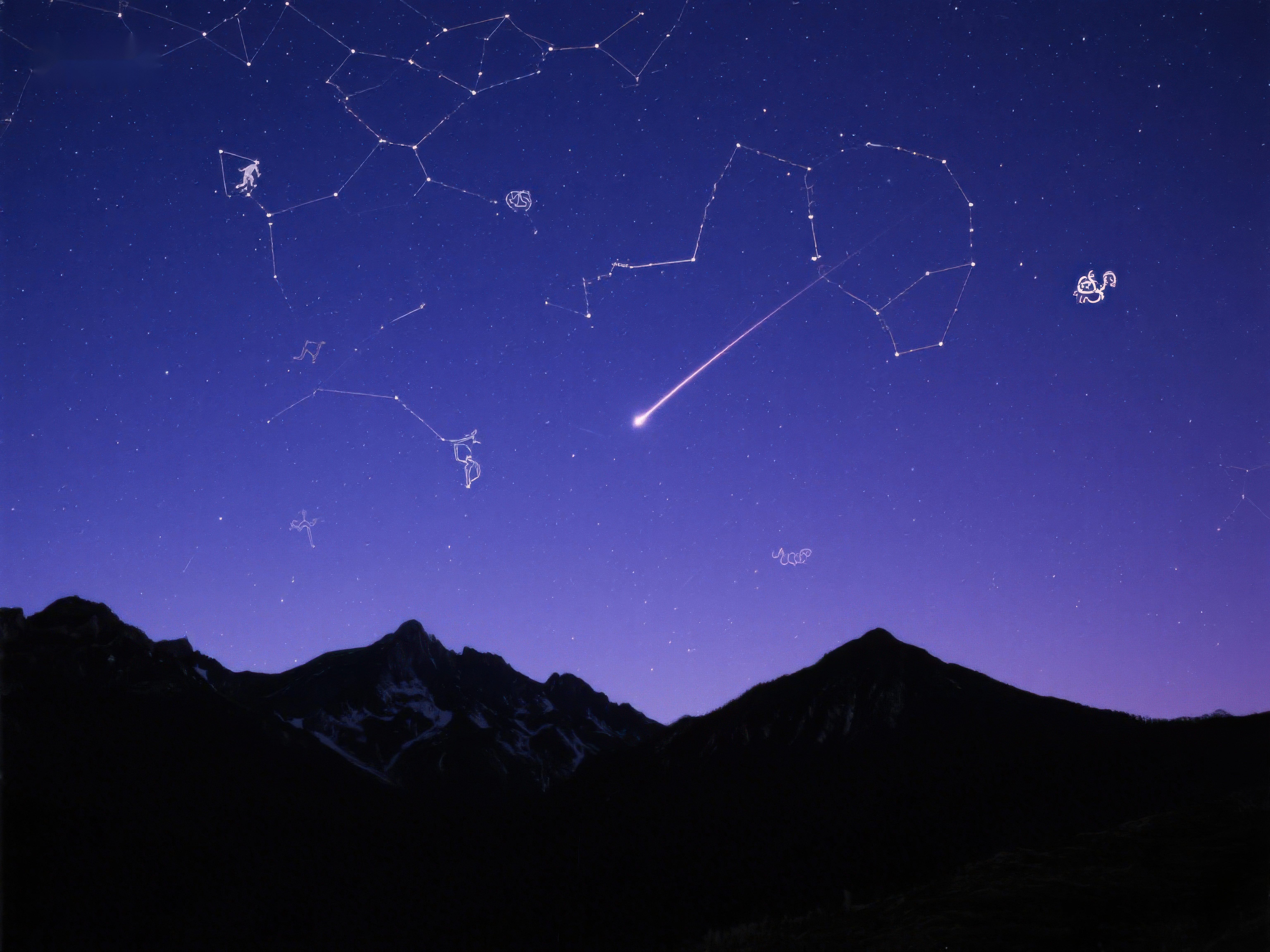 夜空流星划过群山静谧素材