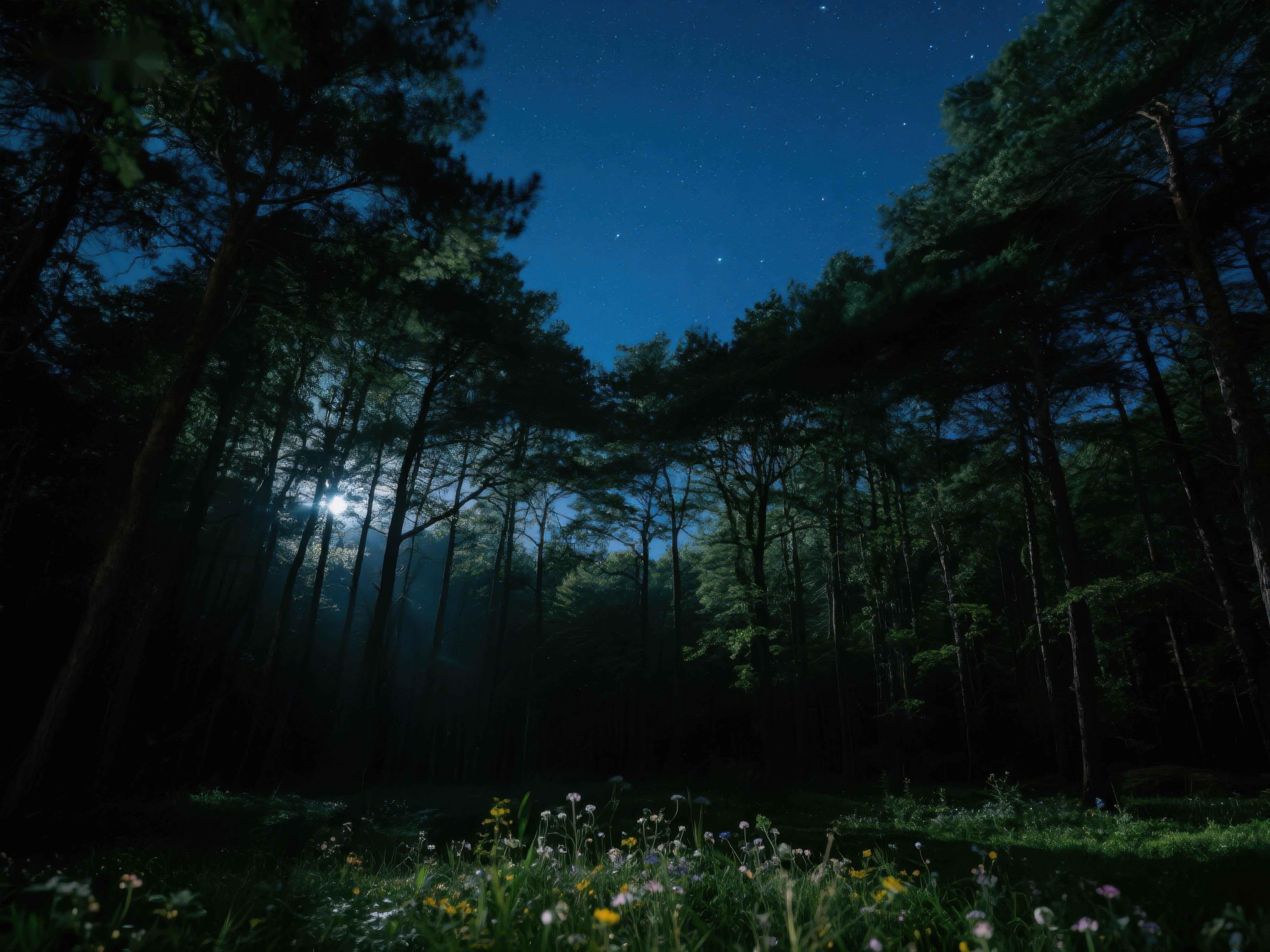 夜幕下的森林星光点点素材