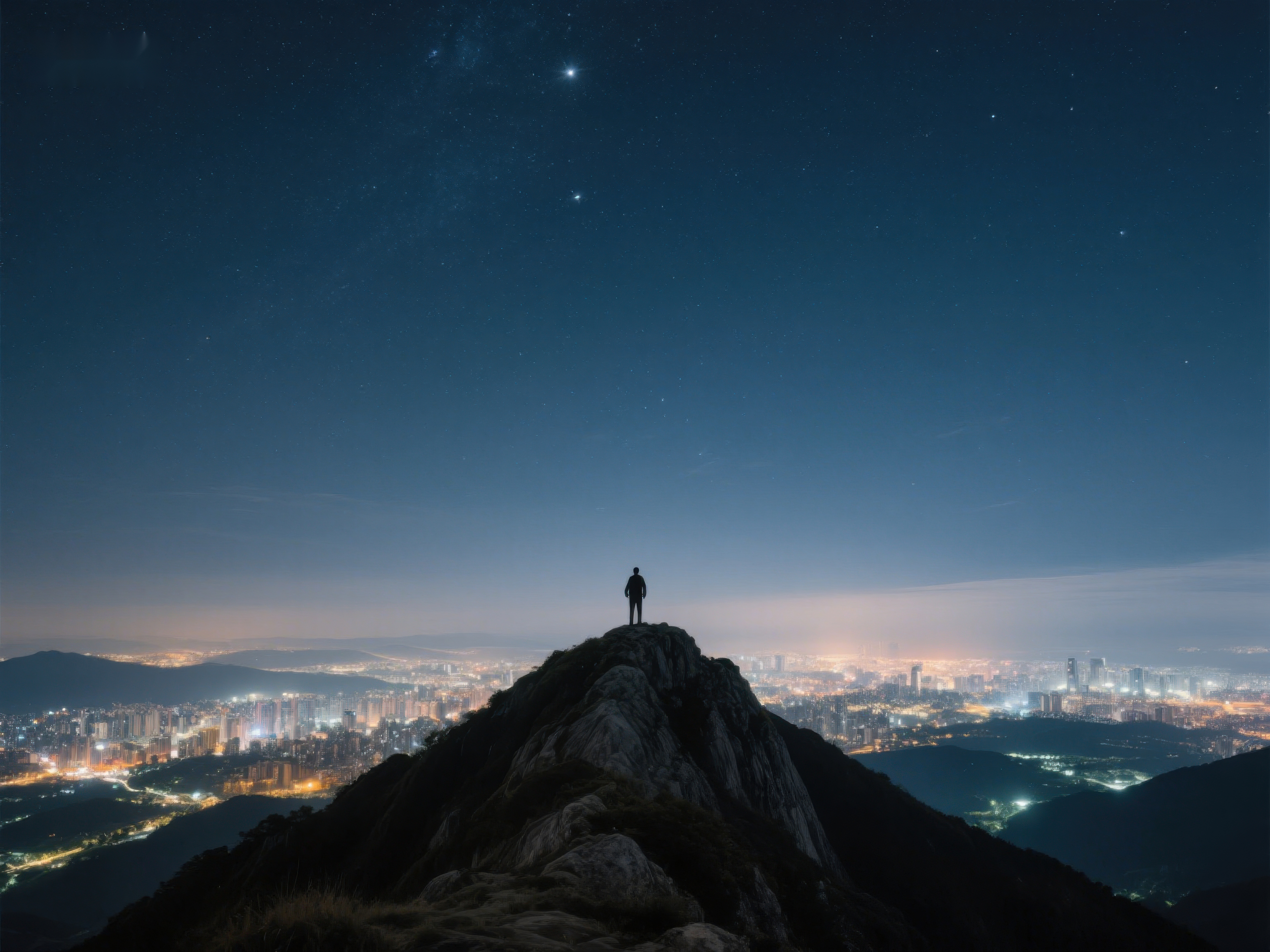 夜空下山顶俯瞰城市素材