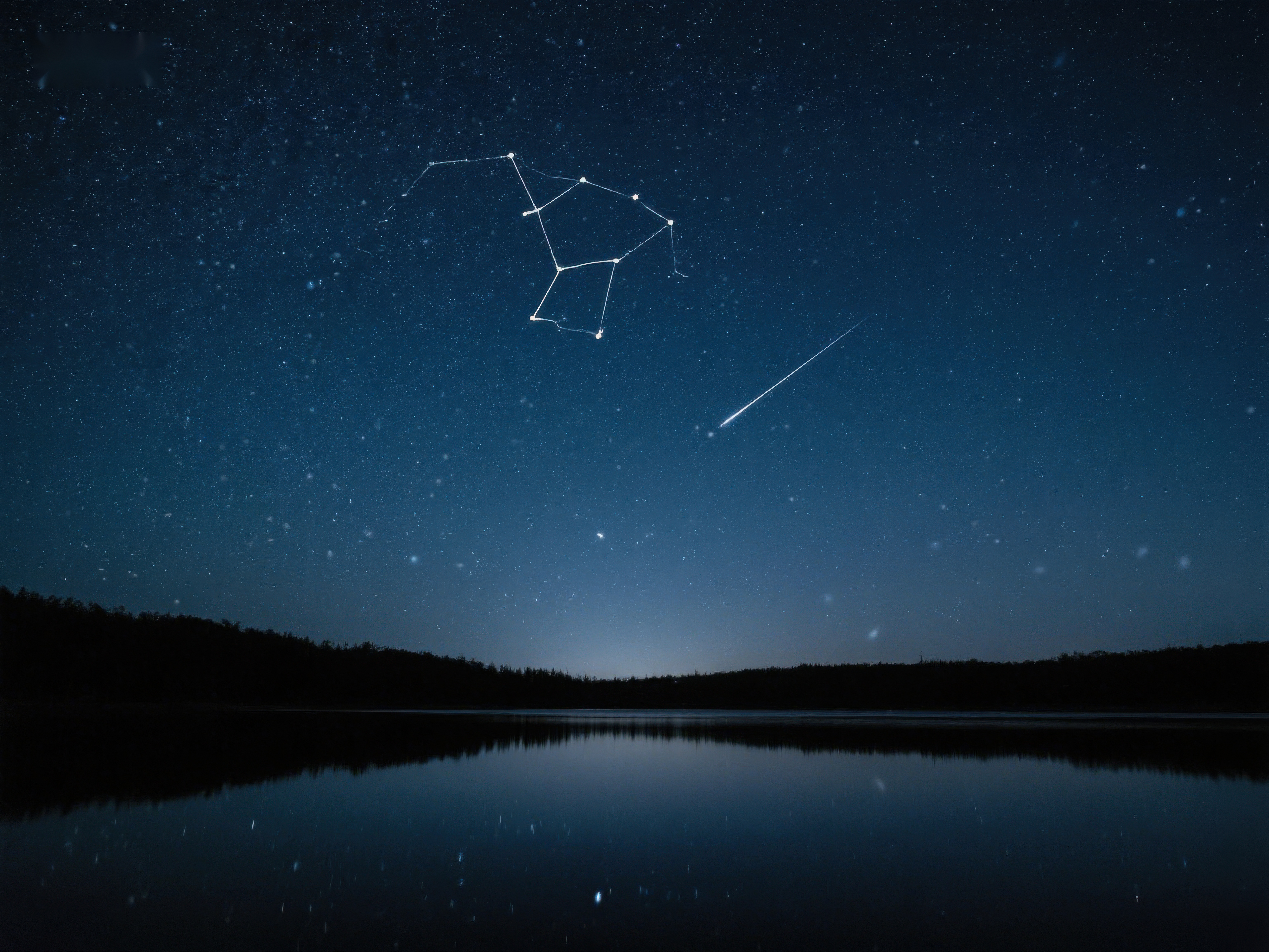 夜空星辰与流星划过湖面素材