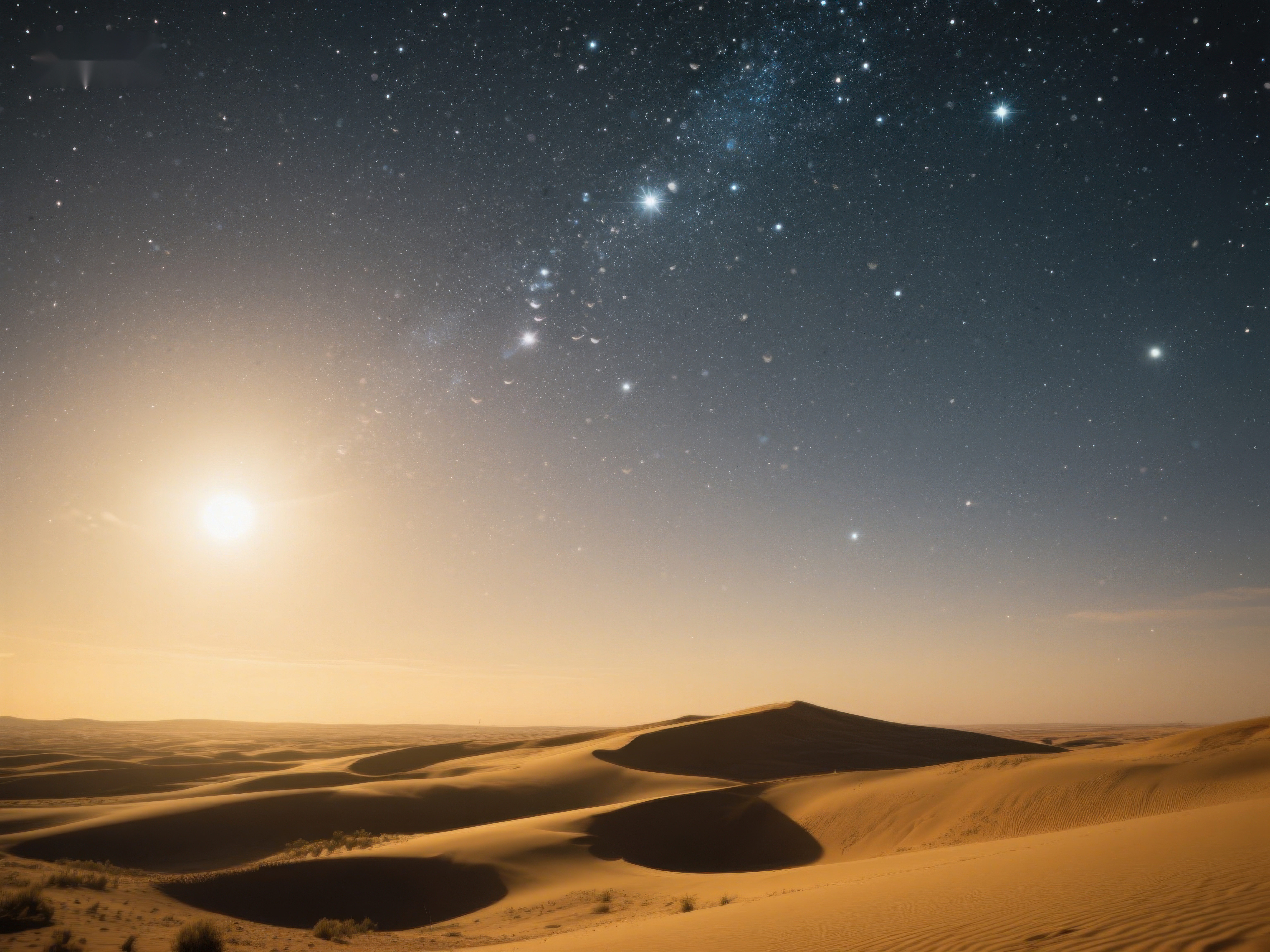 沙漠夜景星空与月光下的沙丘素材