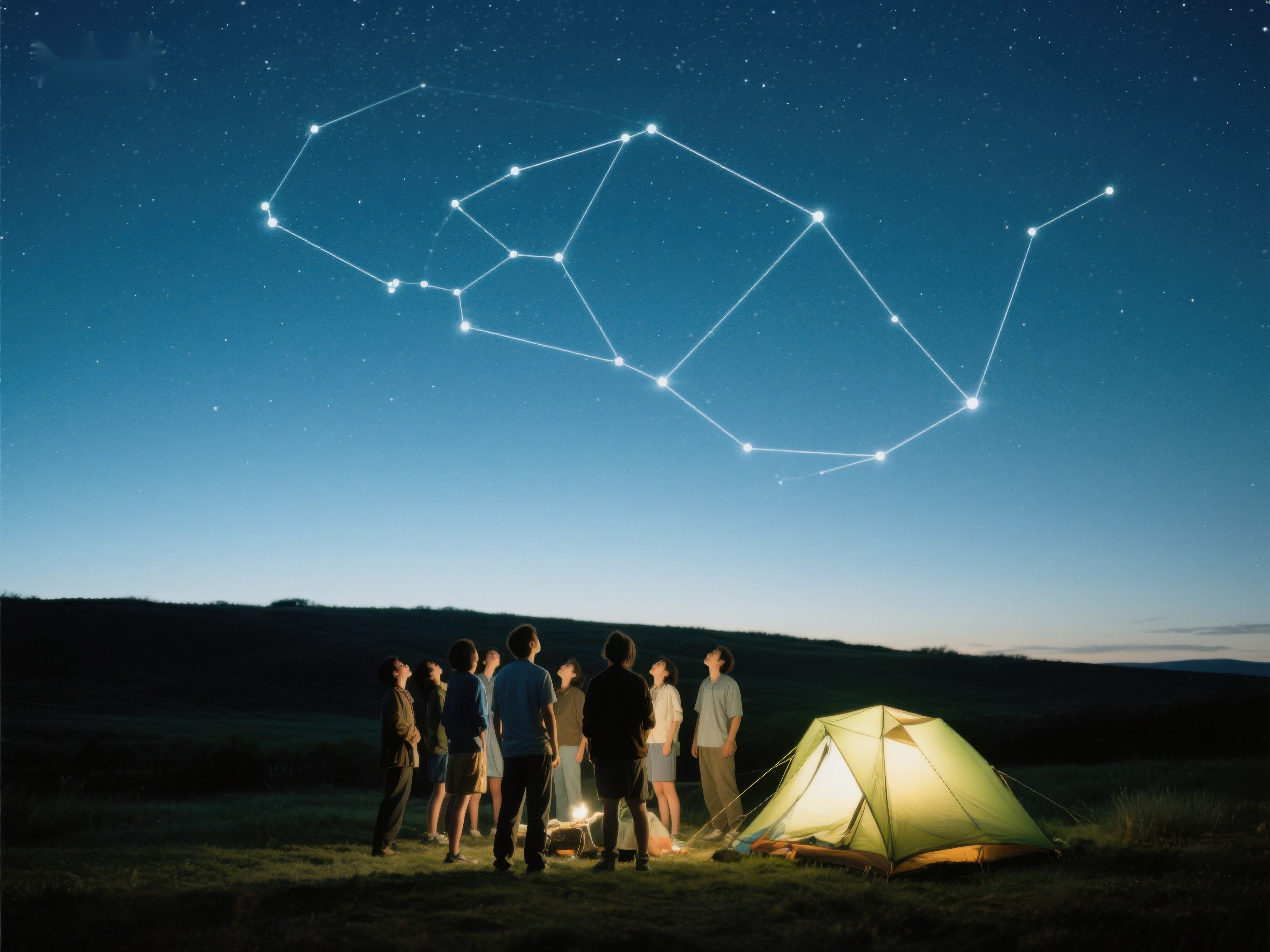 夜空下露营仰望星座素材