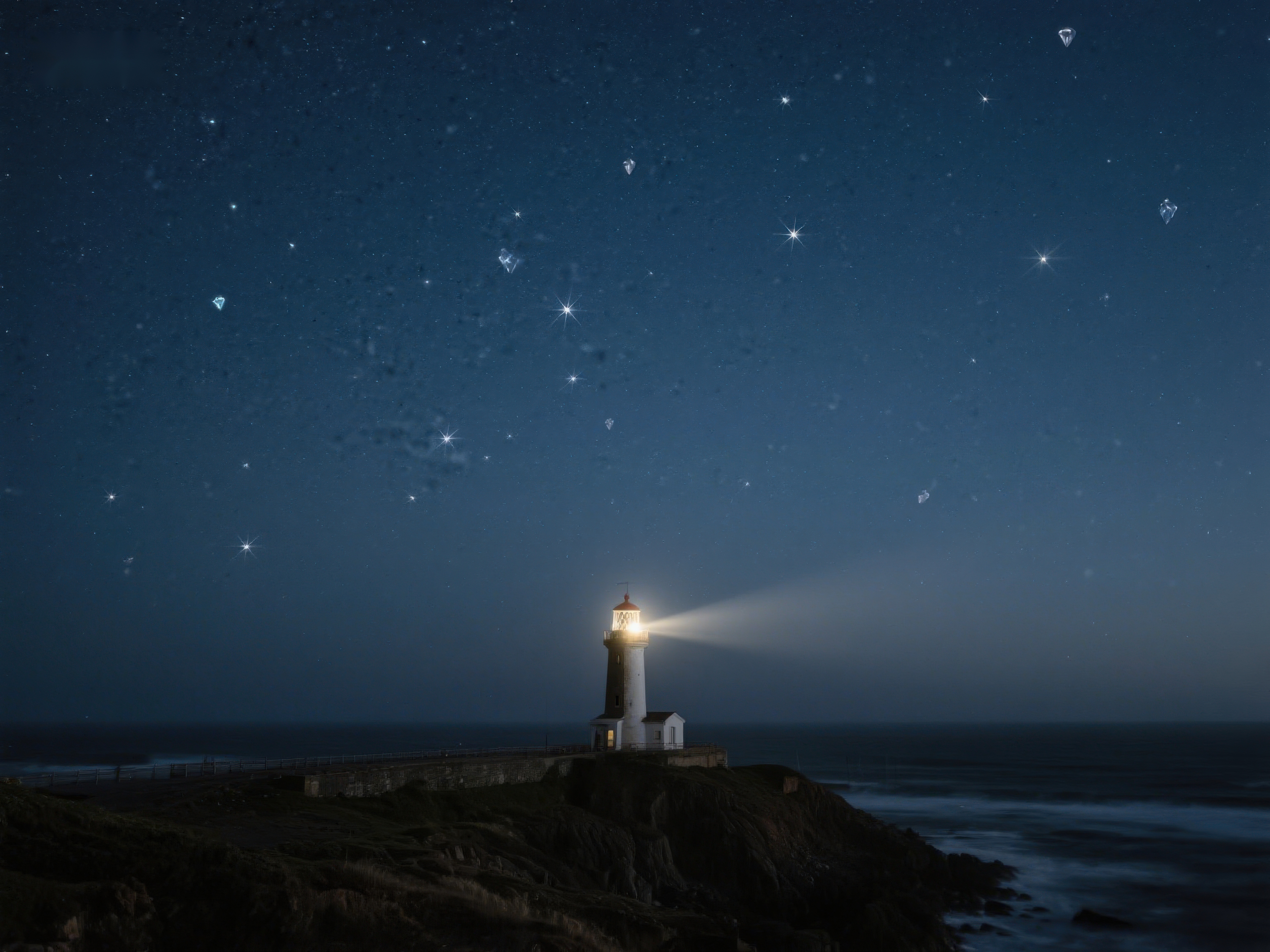 夜空下的灯塔光芒素材