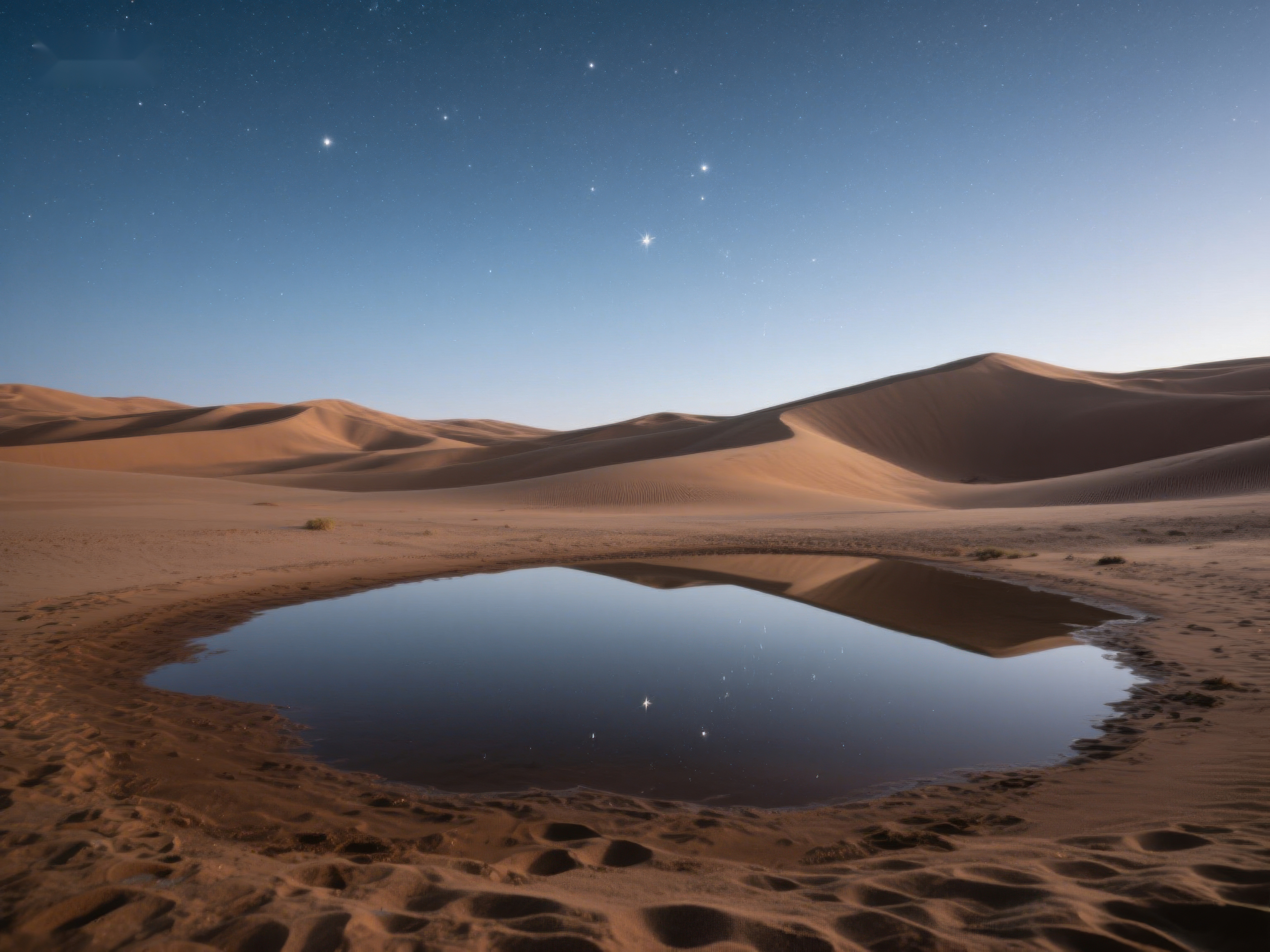 沙漠夜景星河映照在水洼中素材