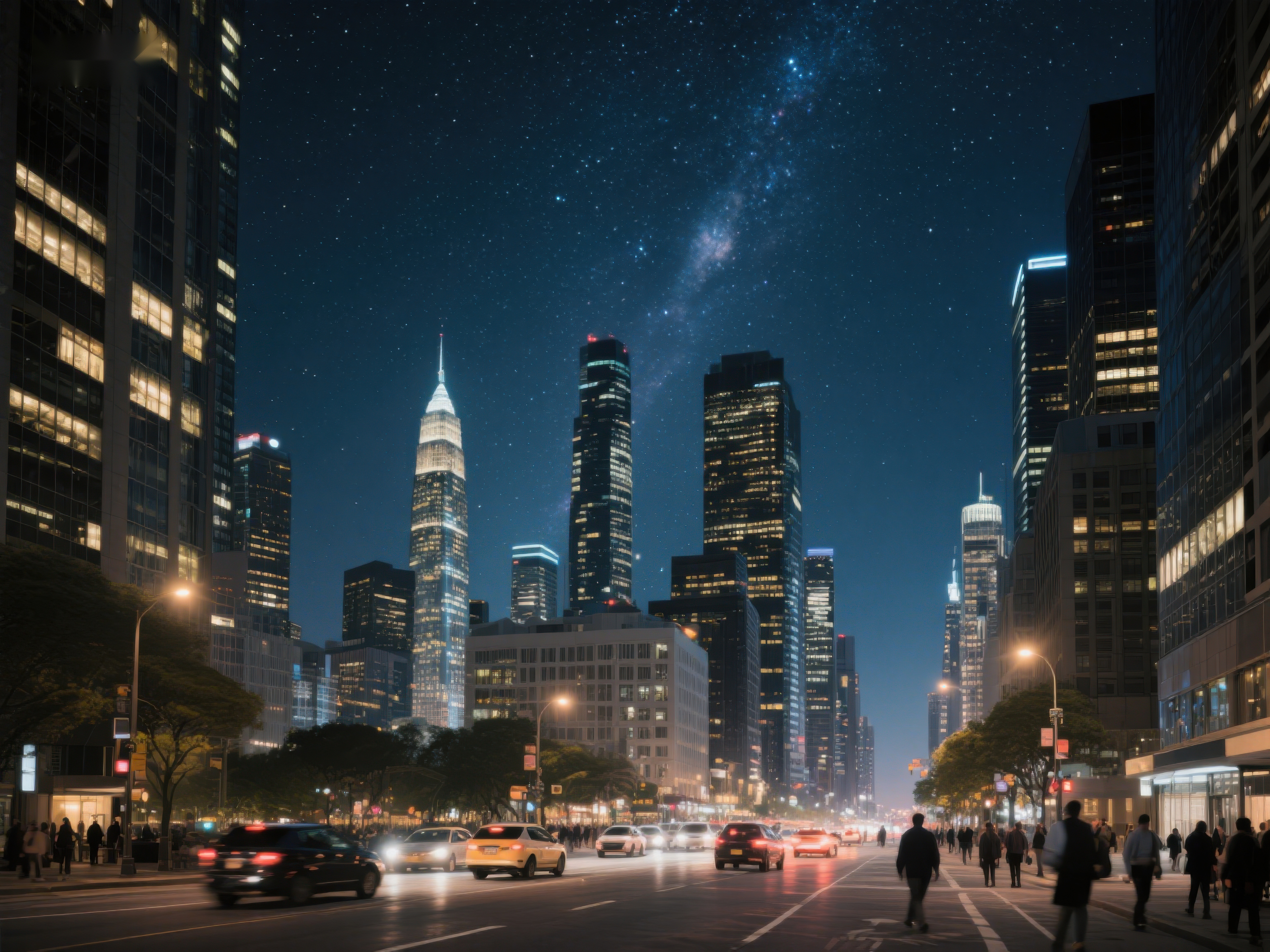 夜幕下的城市星空素材