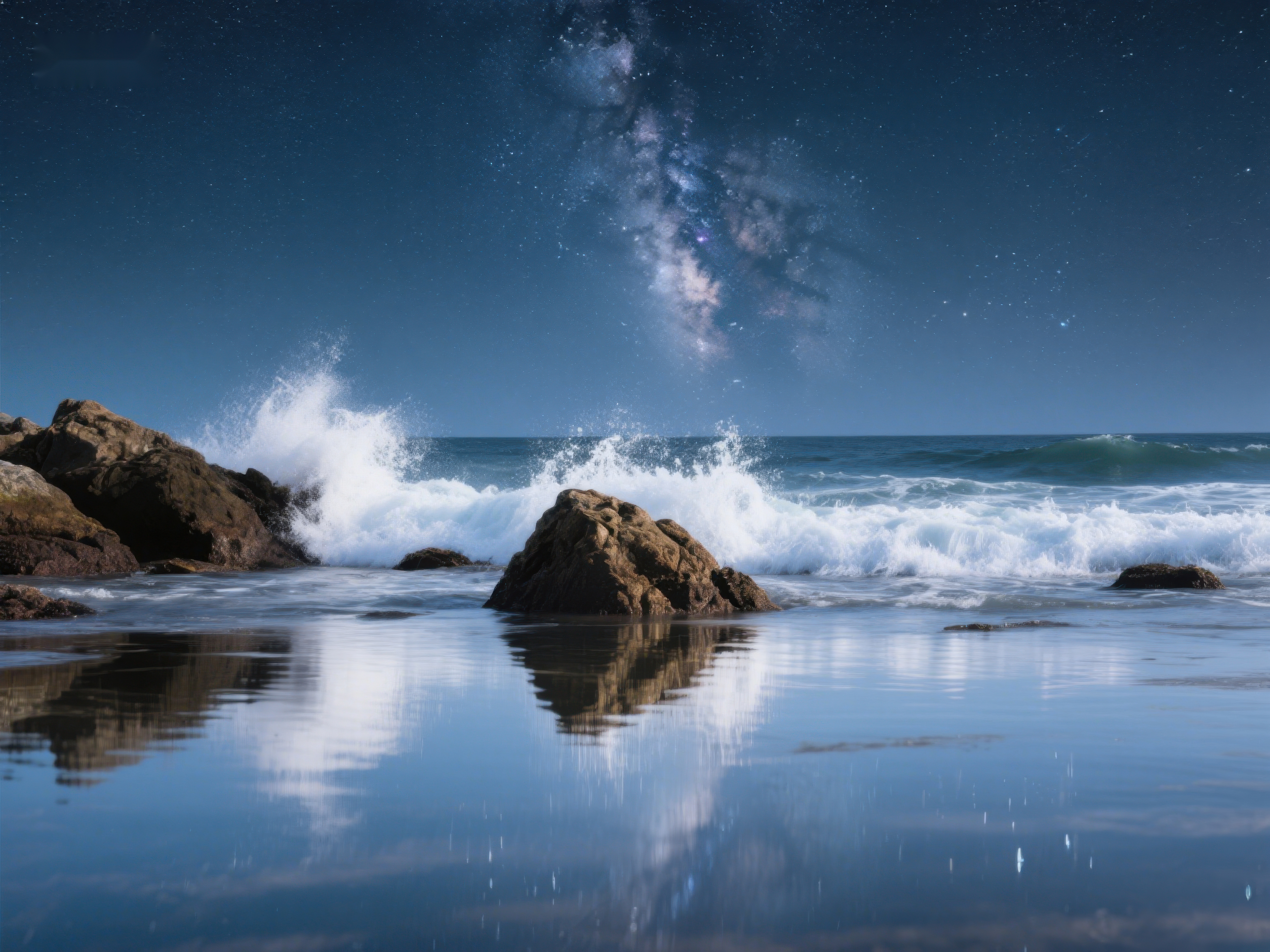 夜空下的海浪与岩石素材