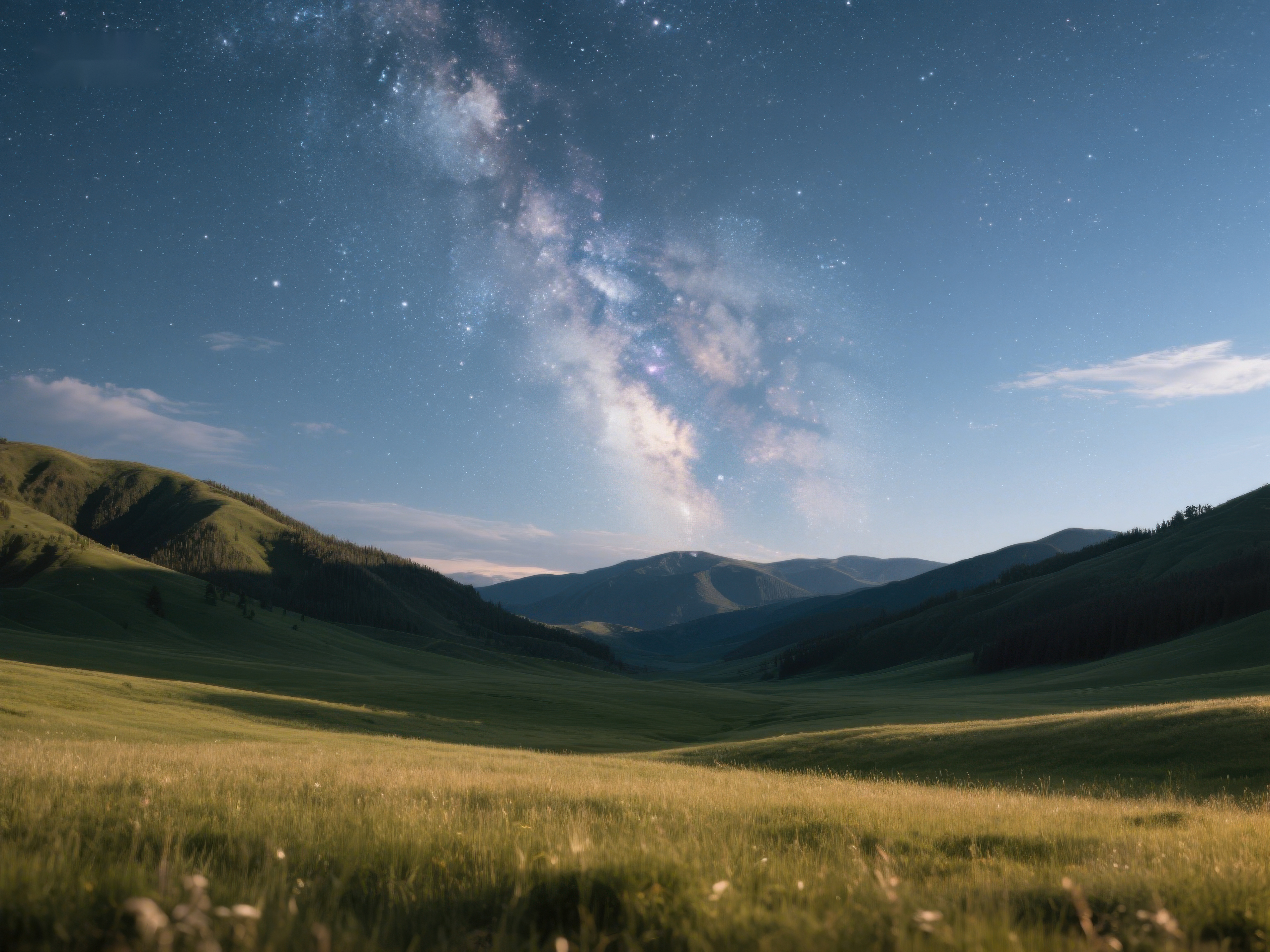 星空下的草原山谷素材