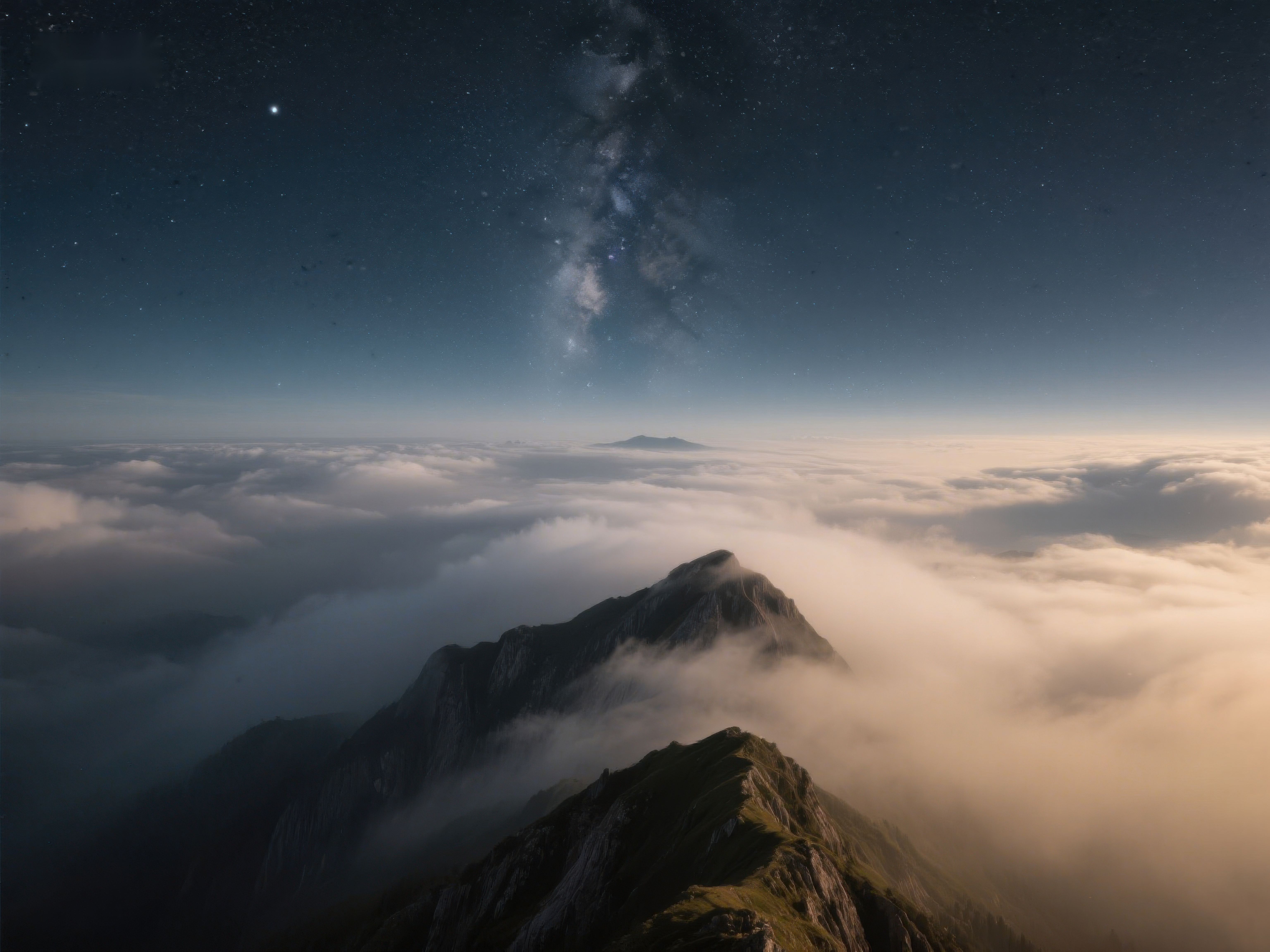 夜空星辰下的云海山峰素材