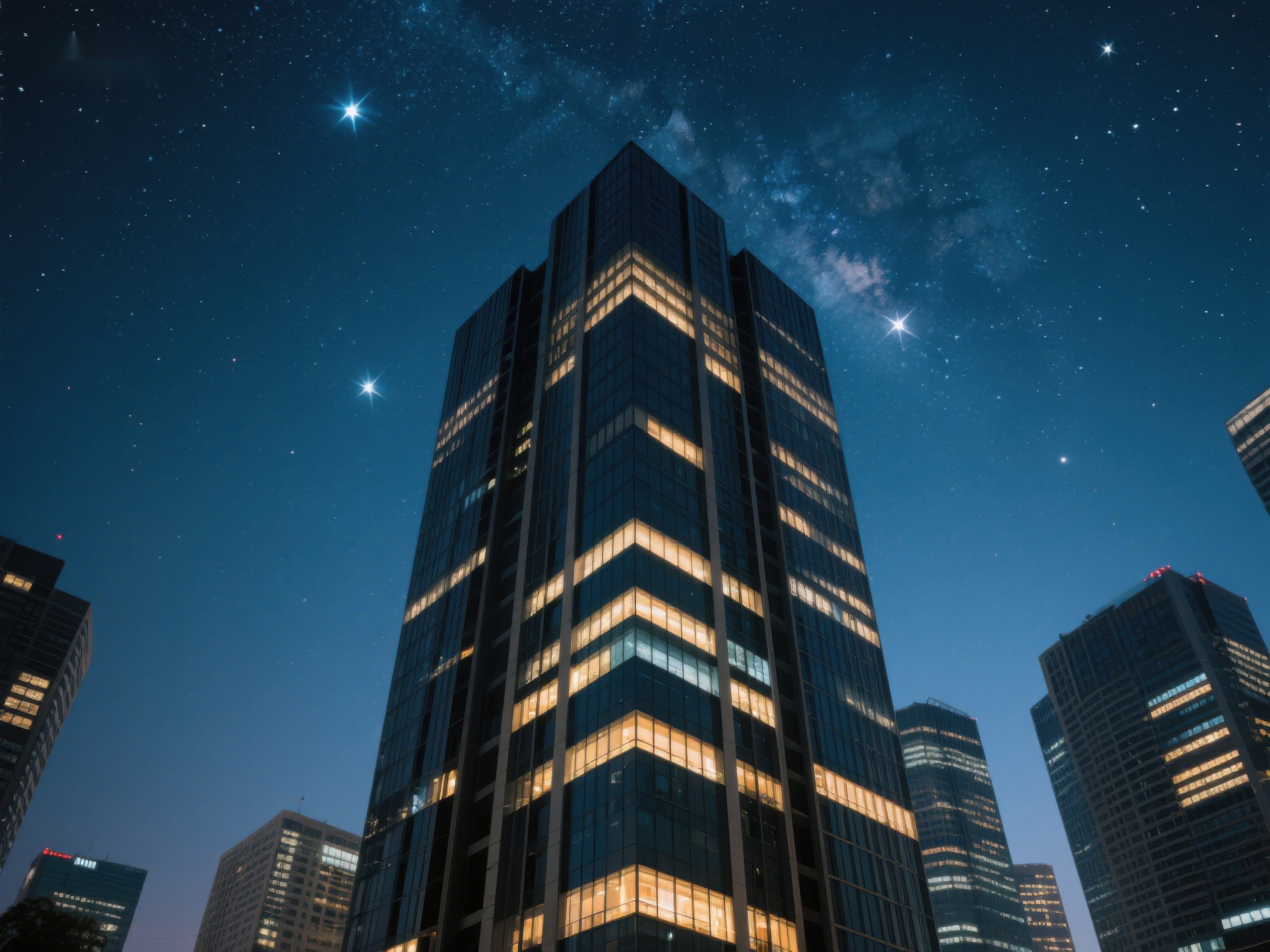 夜空下的高楼建筑素材