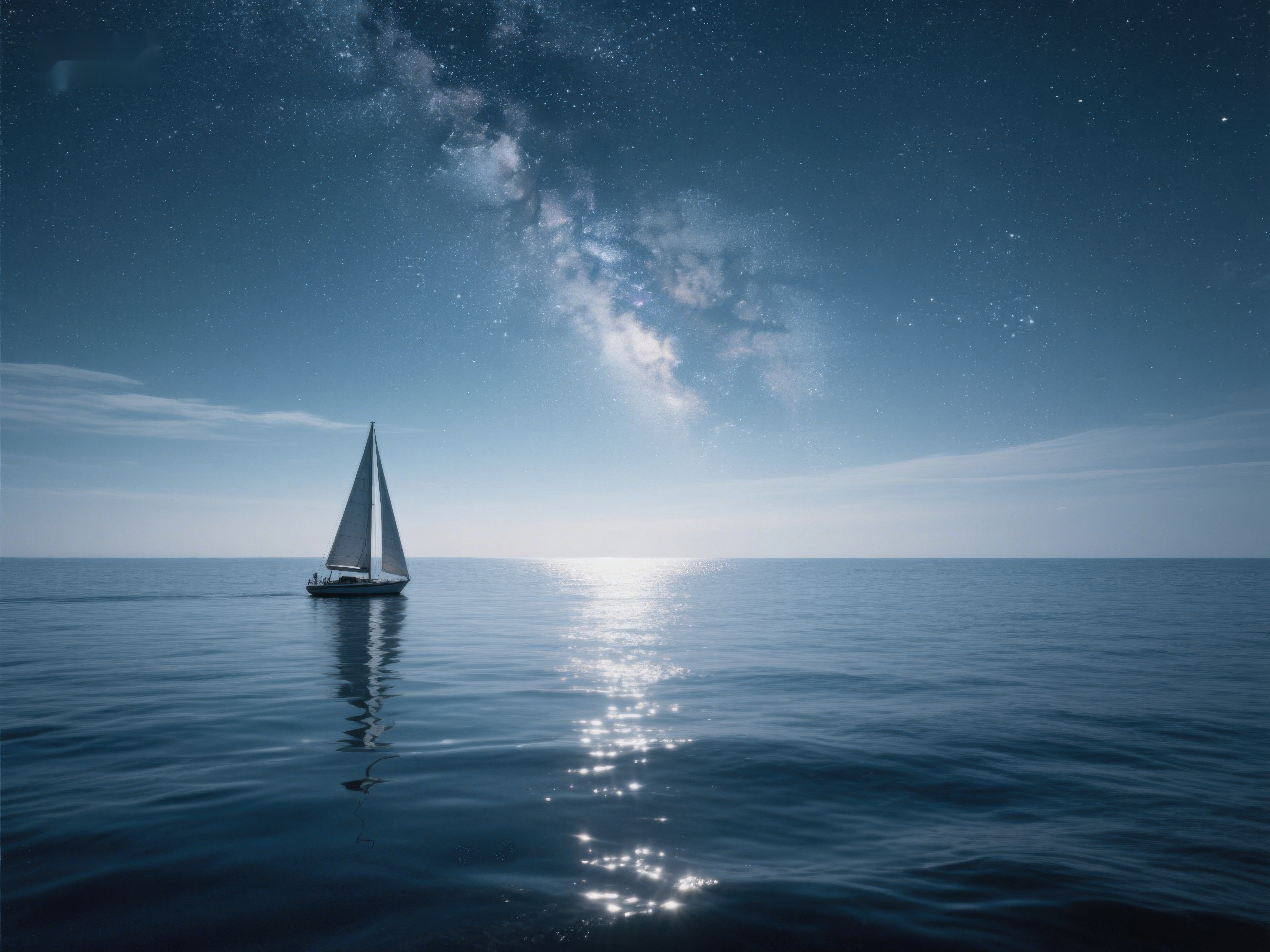 夜空下的孤帆航行素材