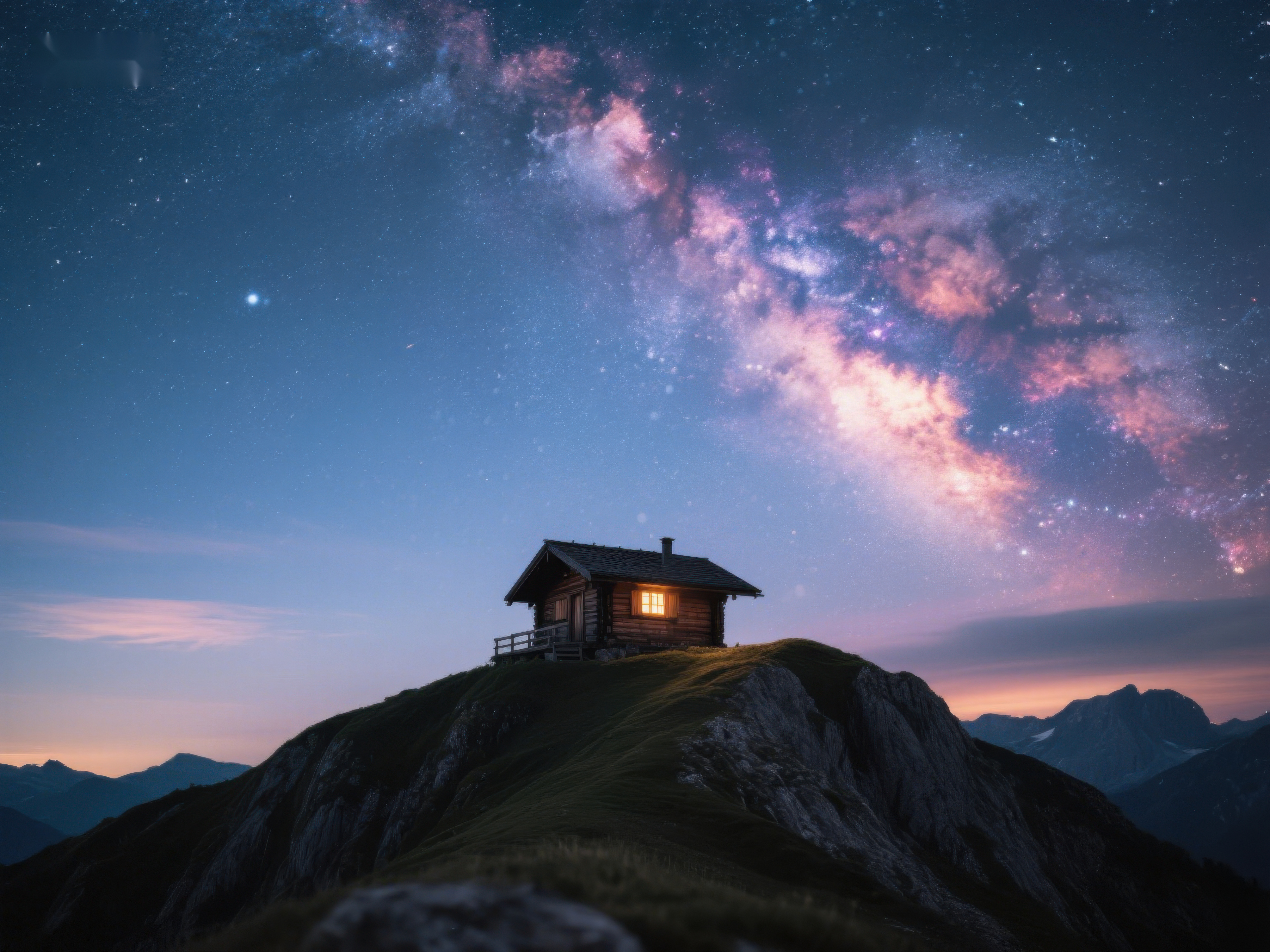 山顶小屋夜景银河璀璨素材