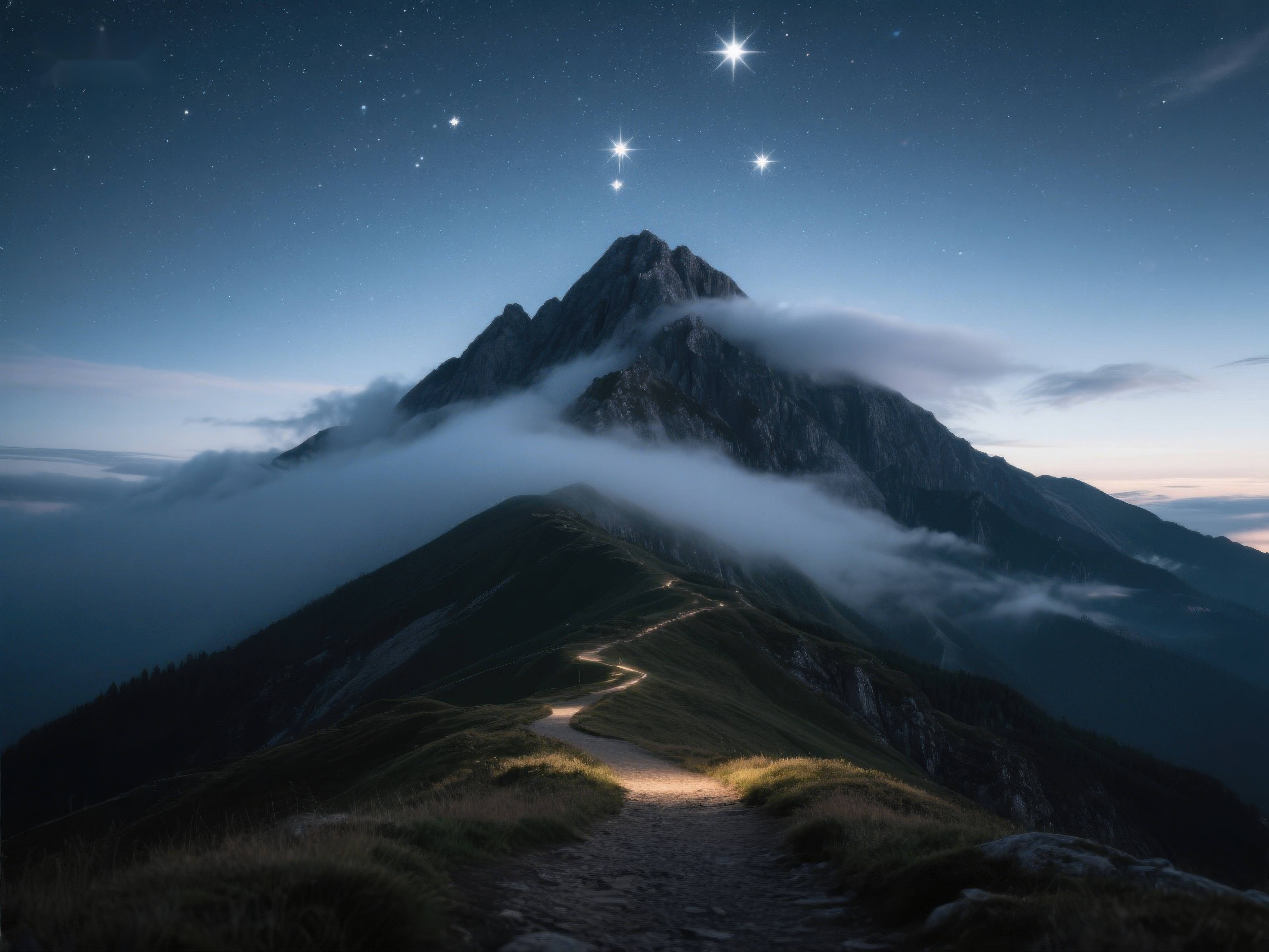 星光下的山间小径素材