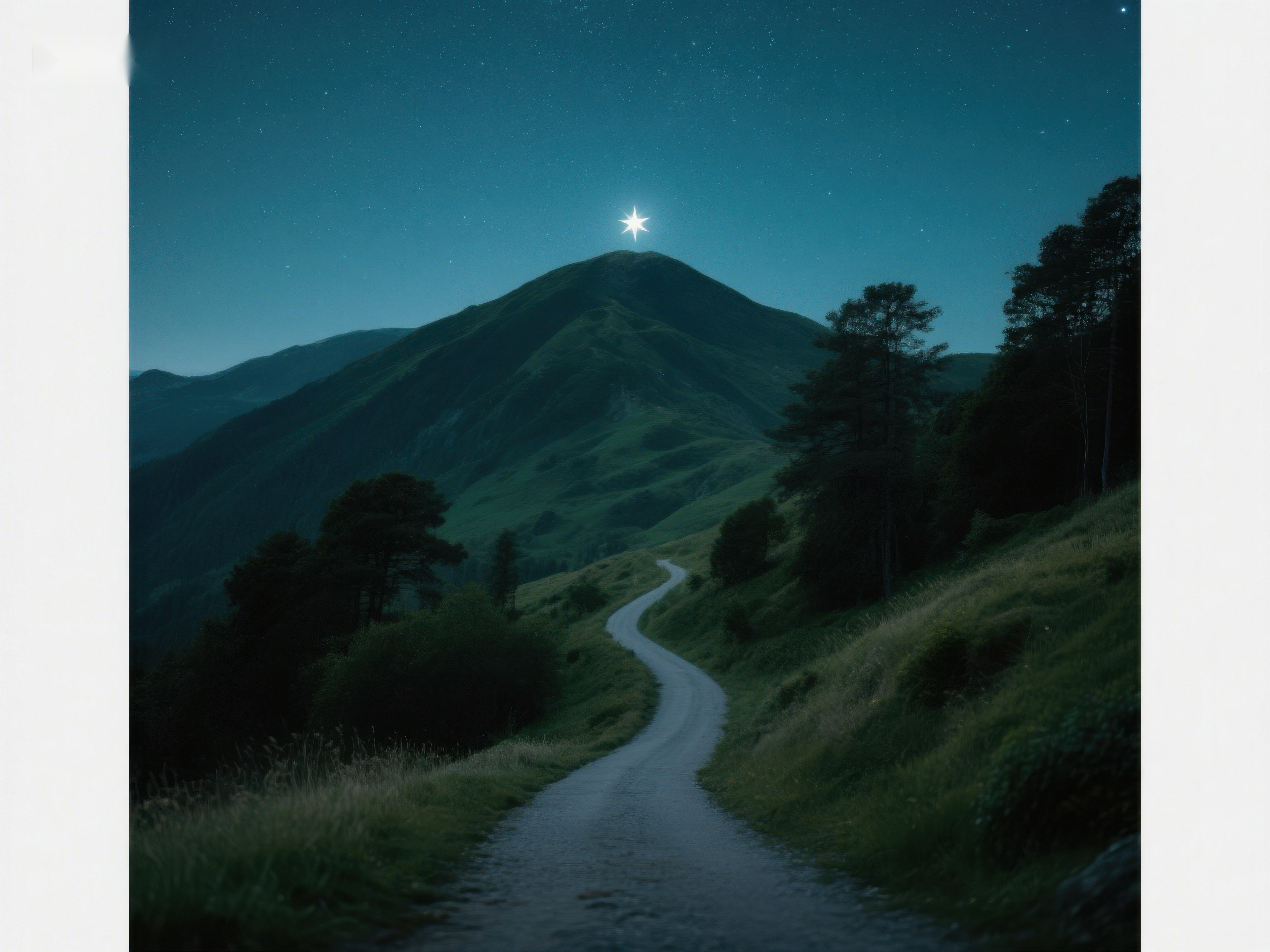 夜幕山间星光指引蜿蜒小径素材