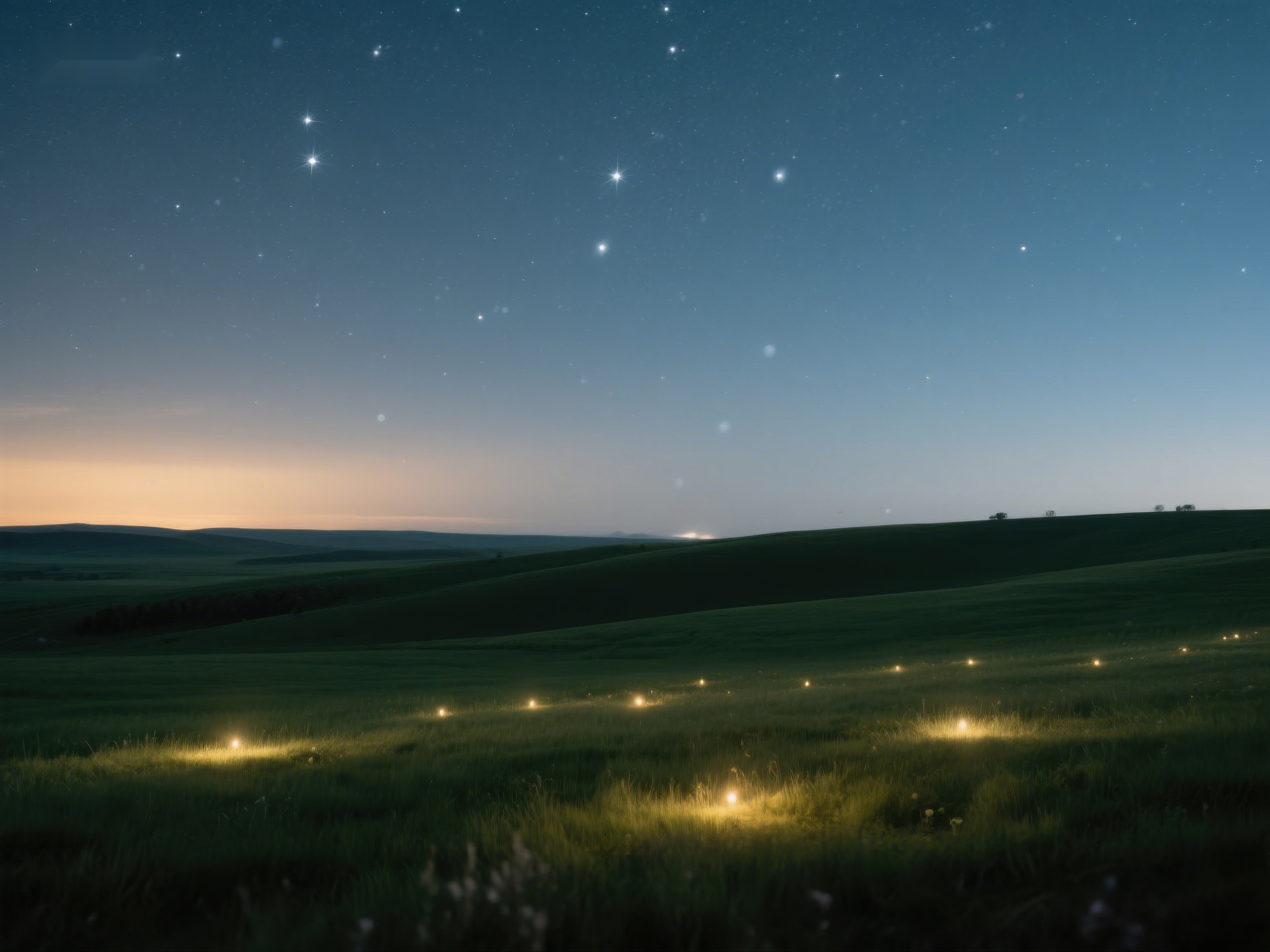 星空下的田野灯火素材