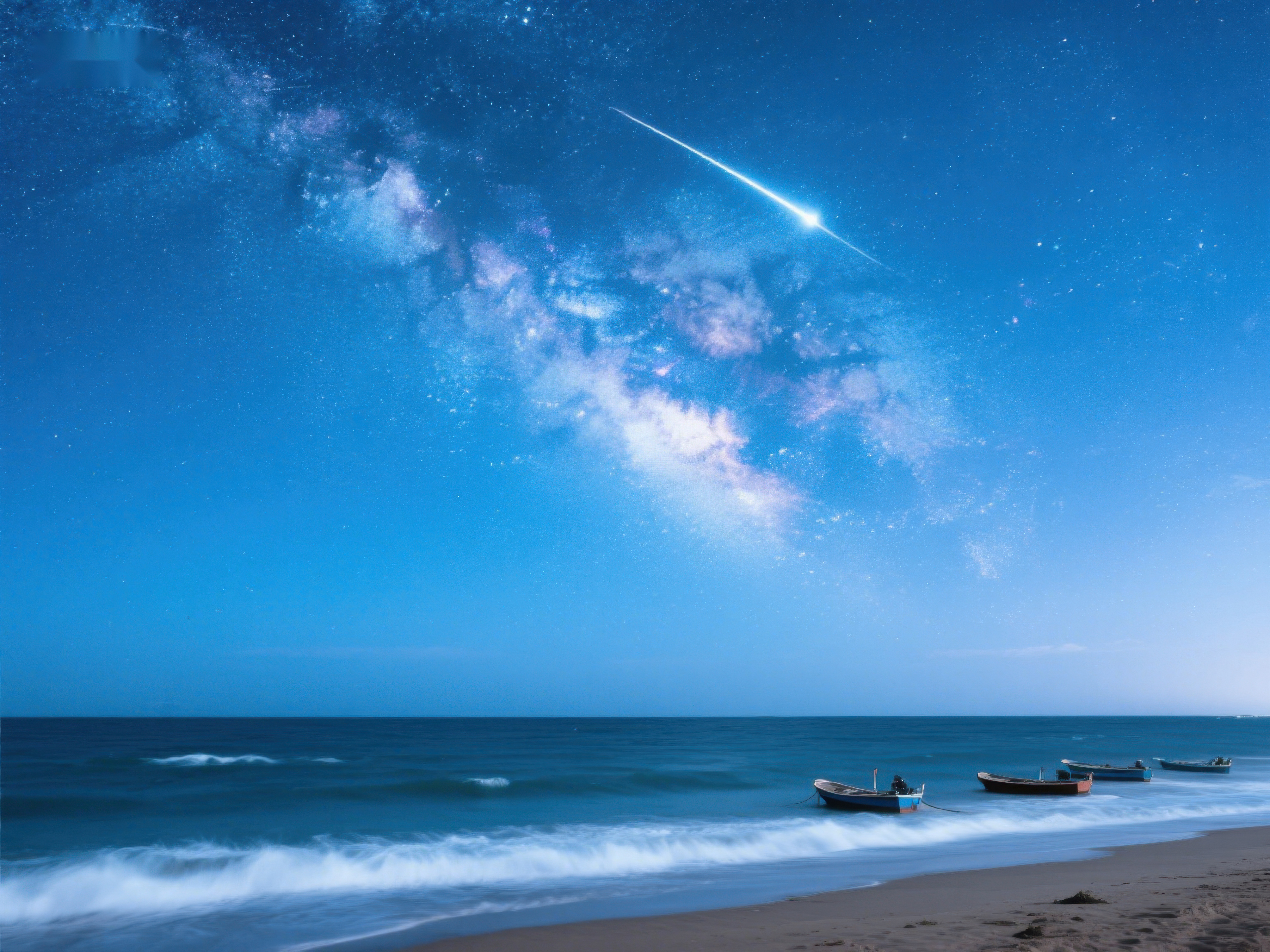 夜空流星划过海边静谧景象素材