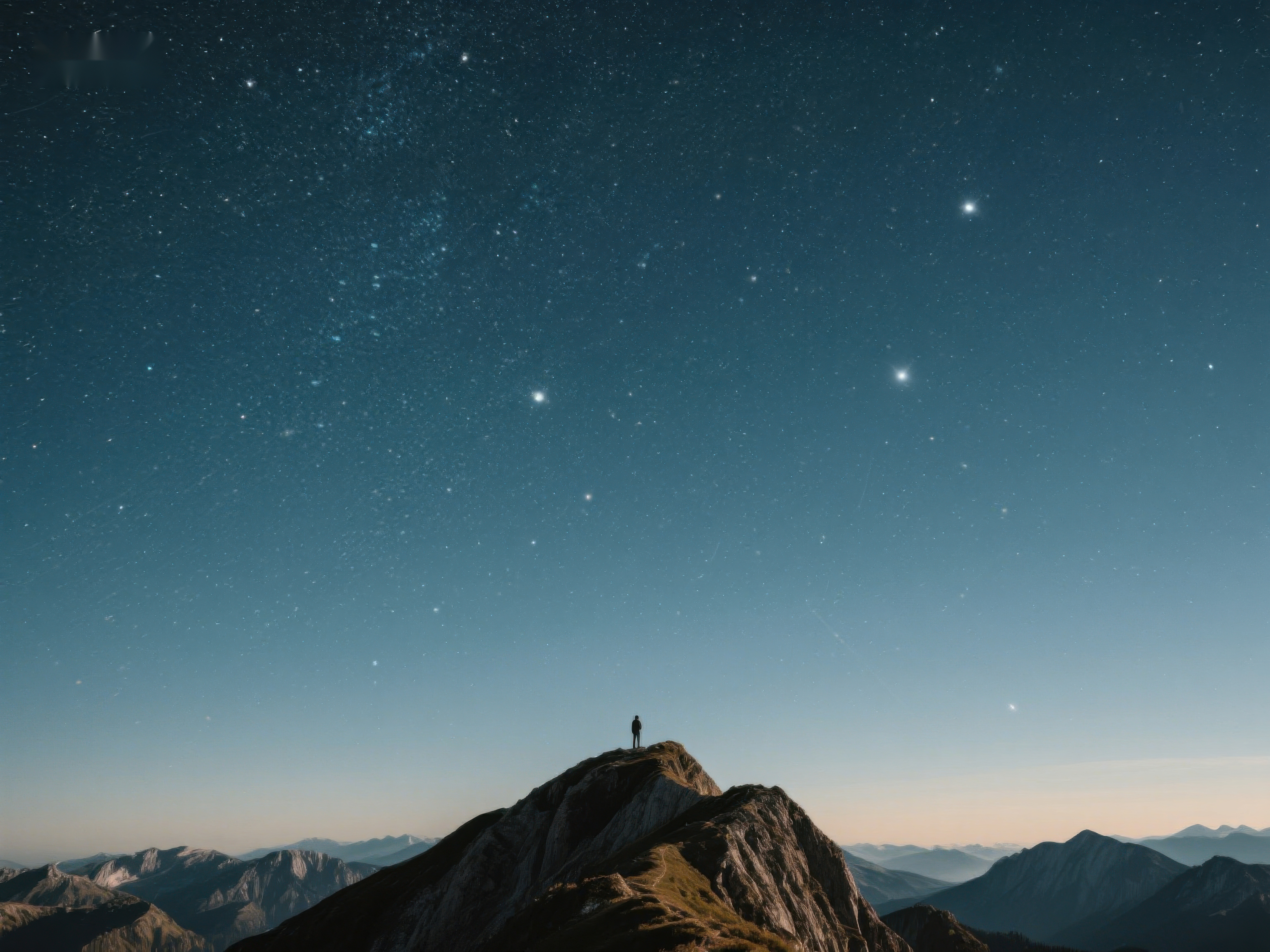 夜空下的山峰与孤独旅人素材
