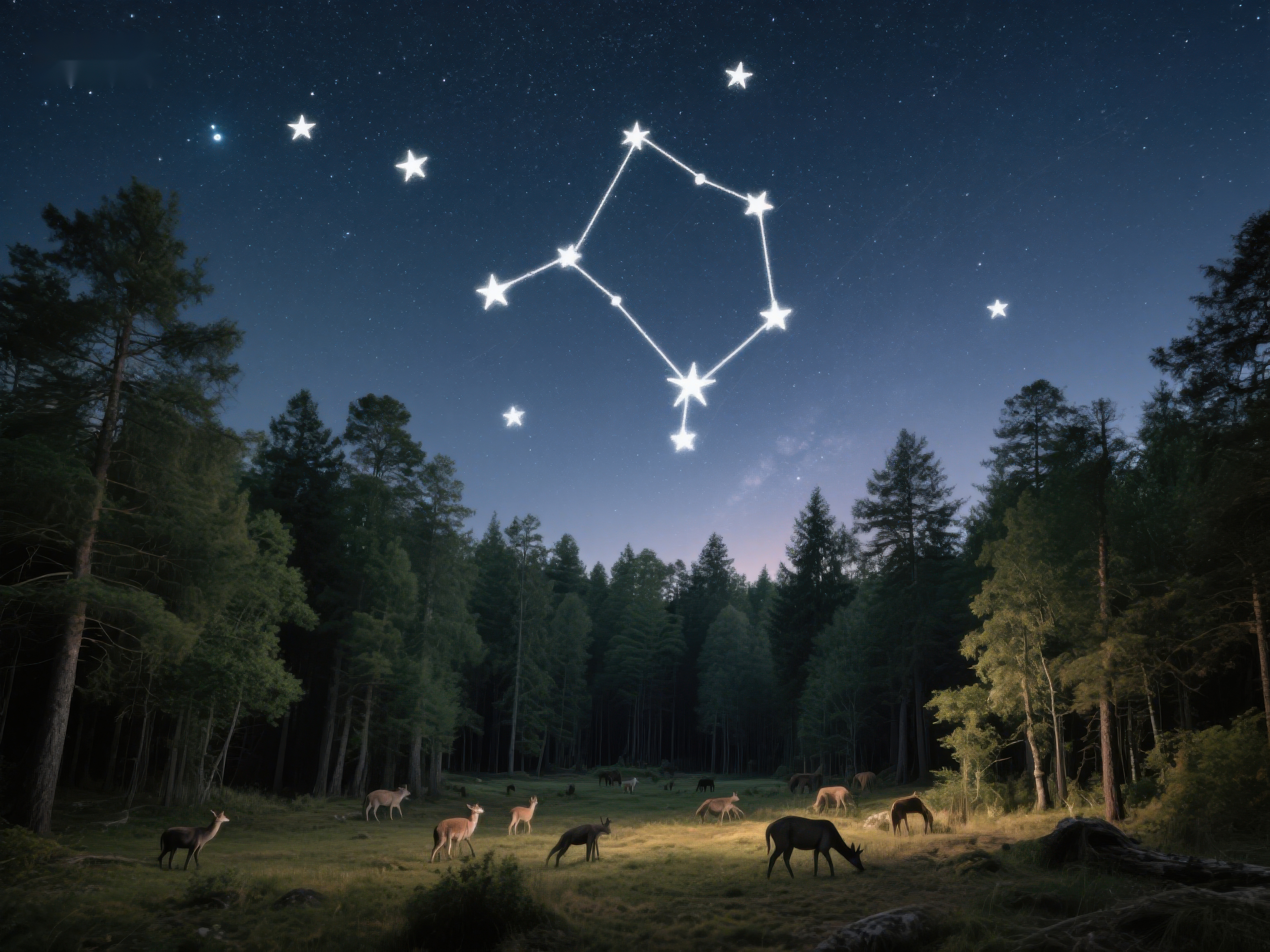 夜空下的森林与星座素材