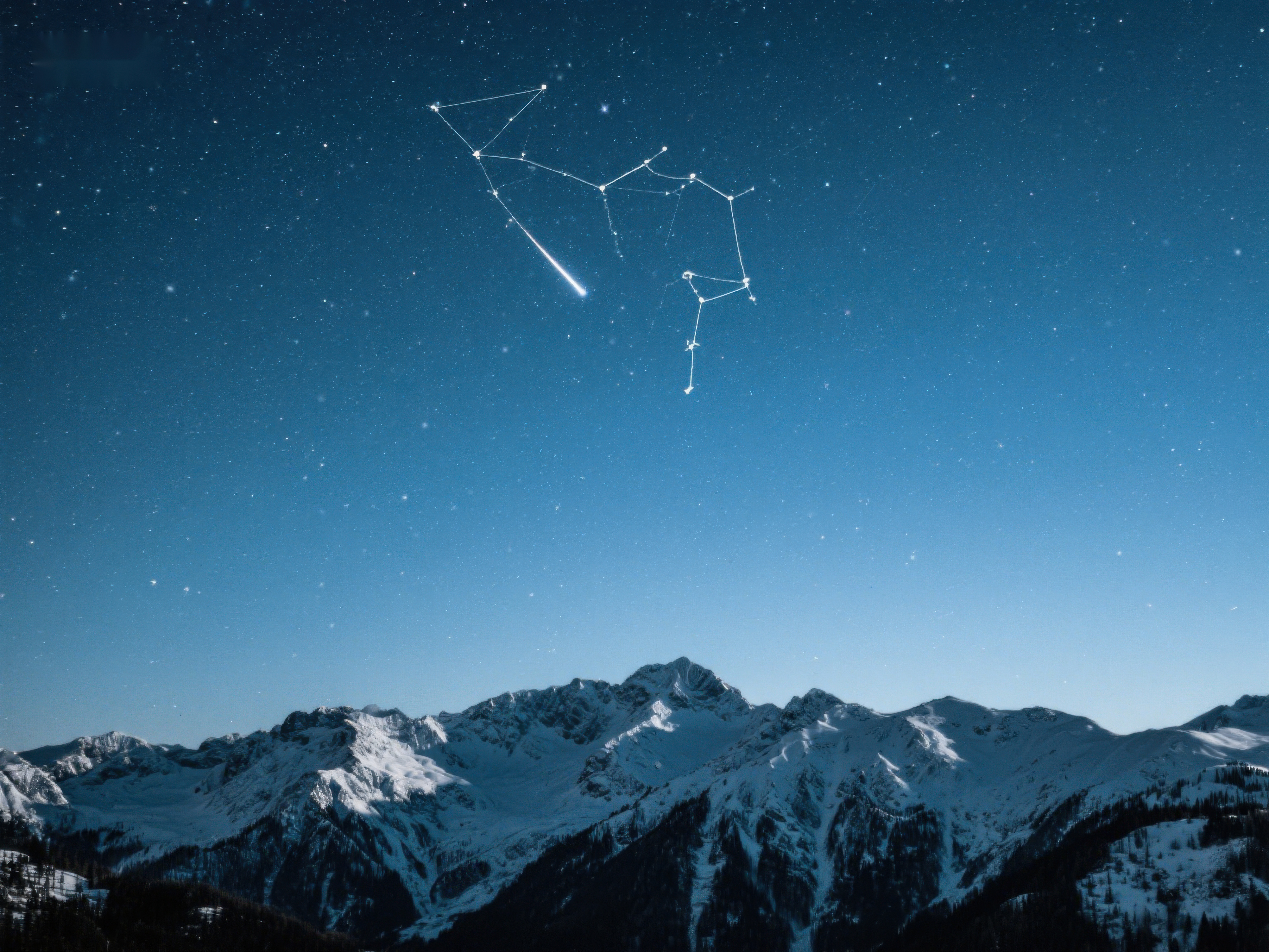 雪山夜空下的星座与流星素材