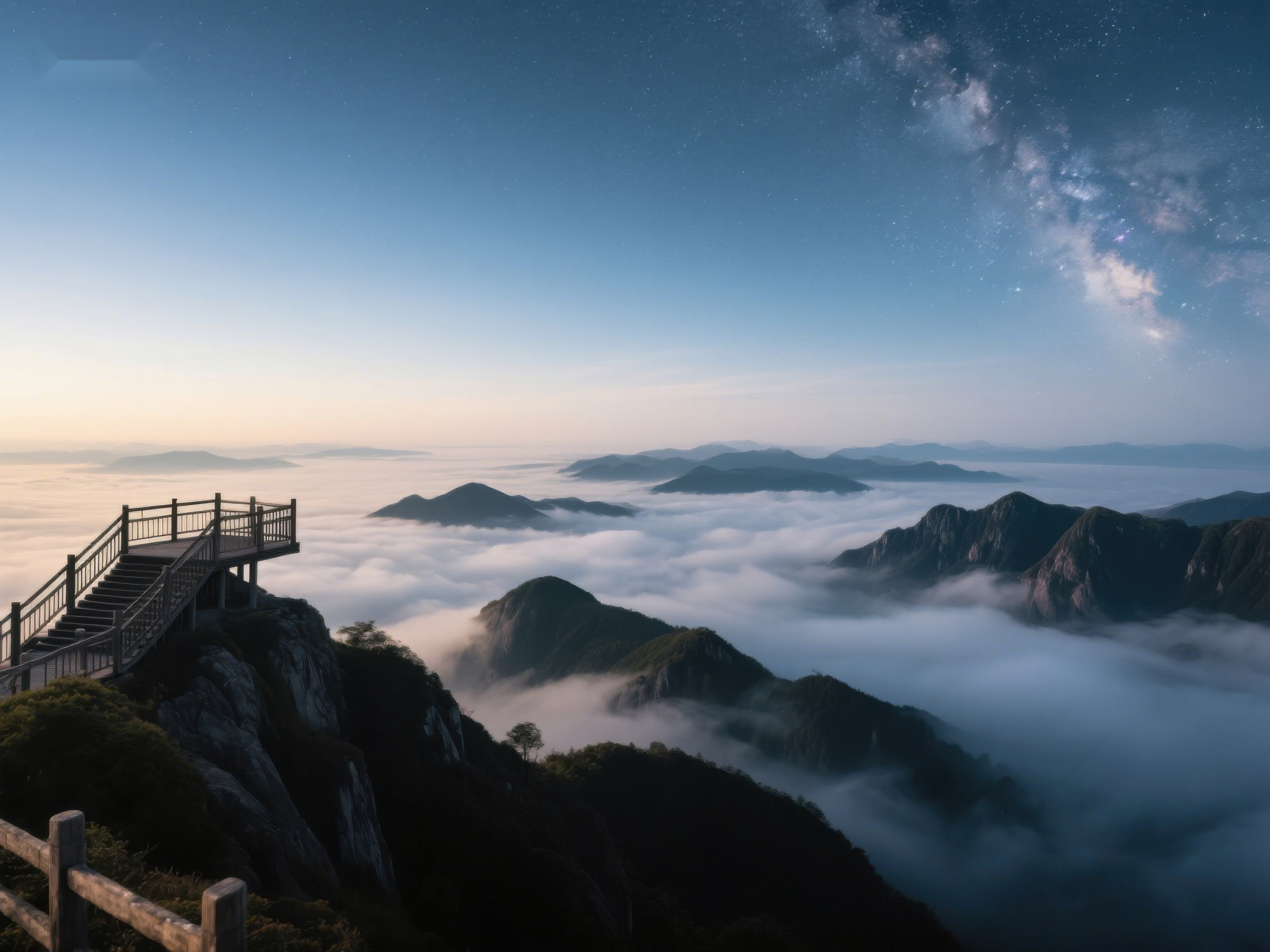 云海之上观星台俯瞰群山素材
