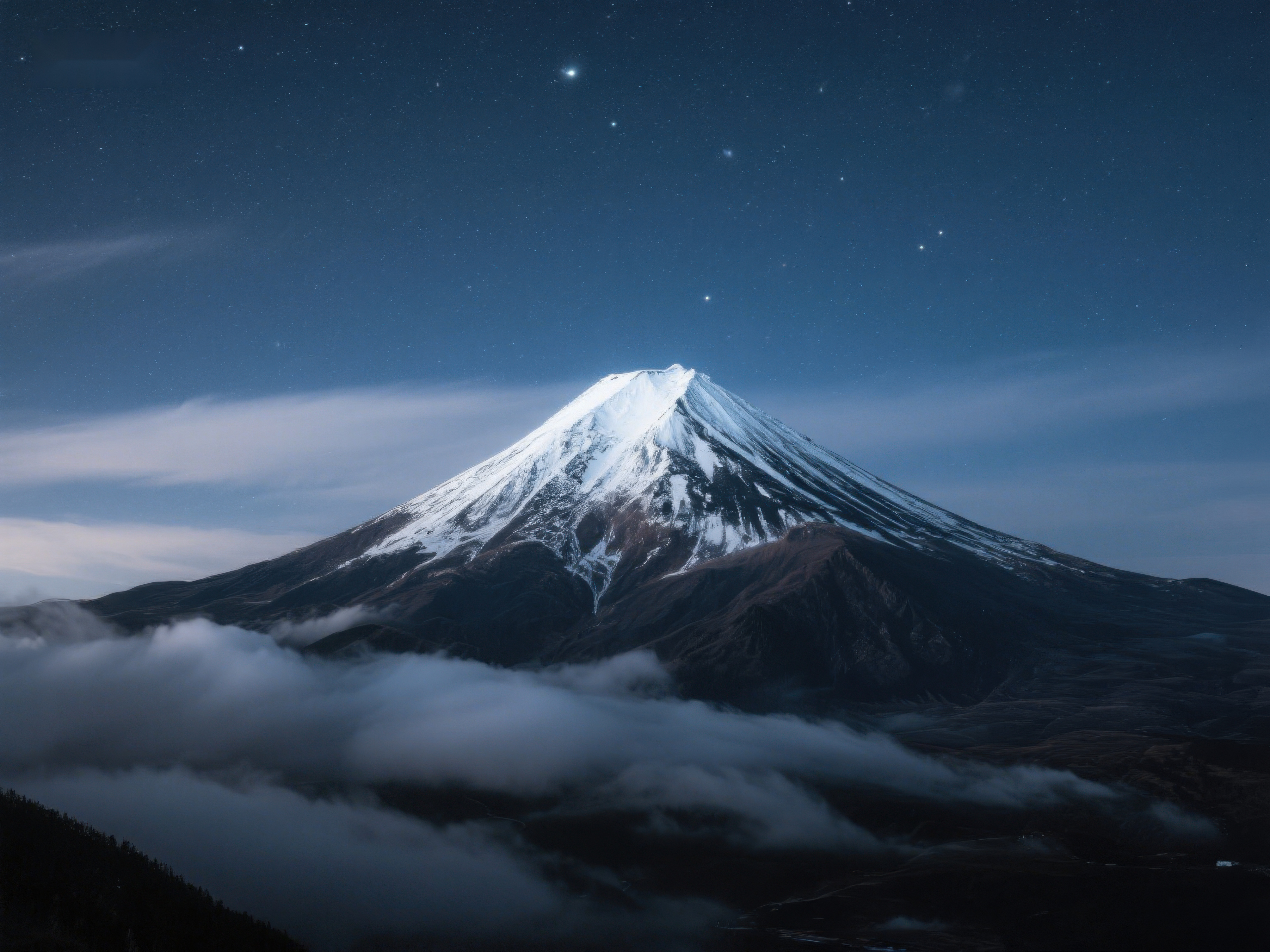 夜幕下的雪山与云海素材