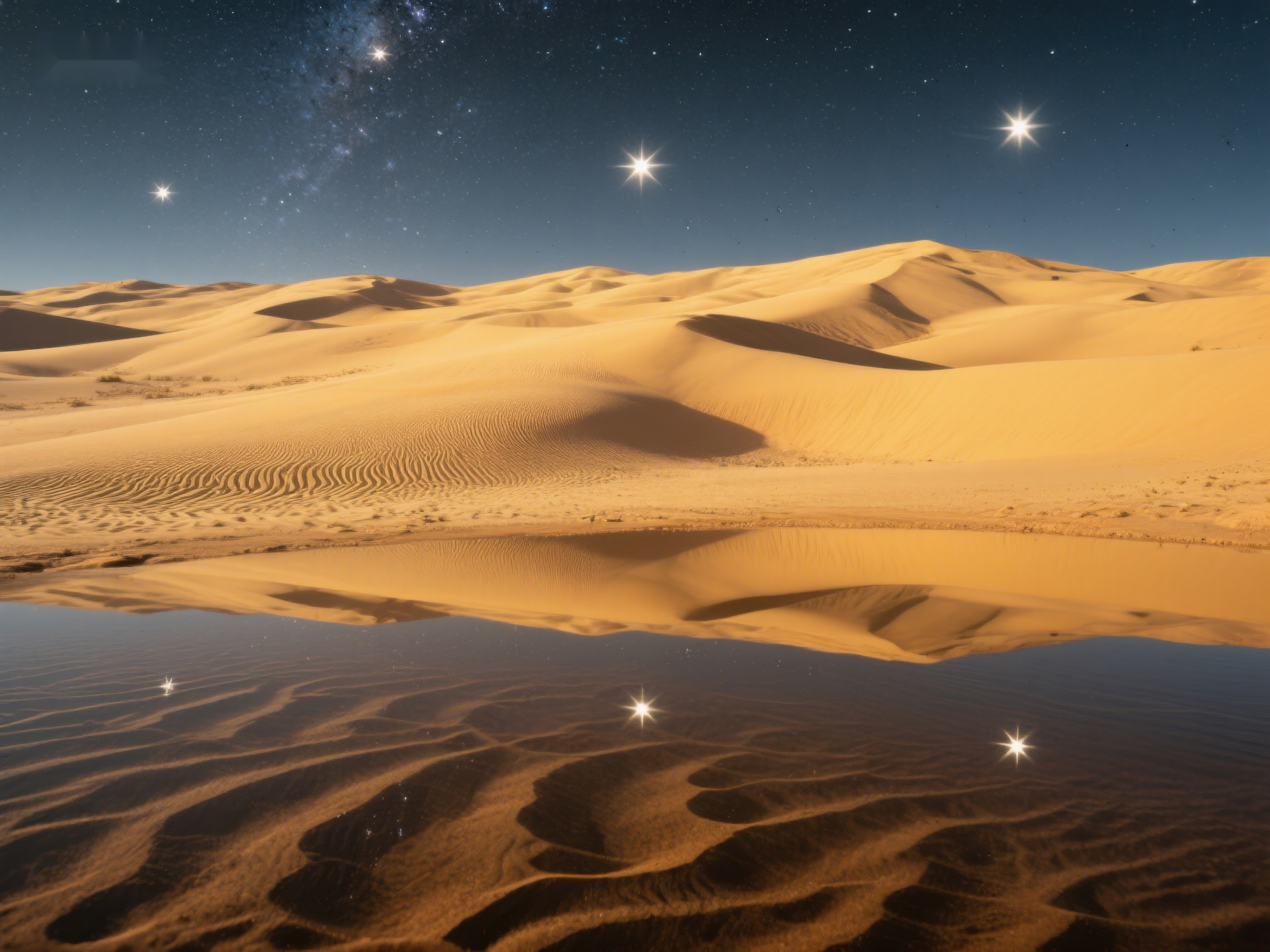 沙漠夜景与星空倒影素材