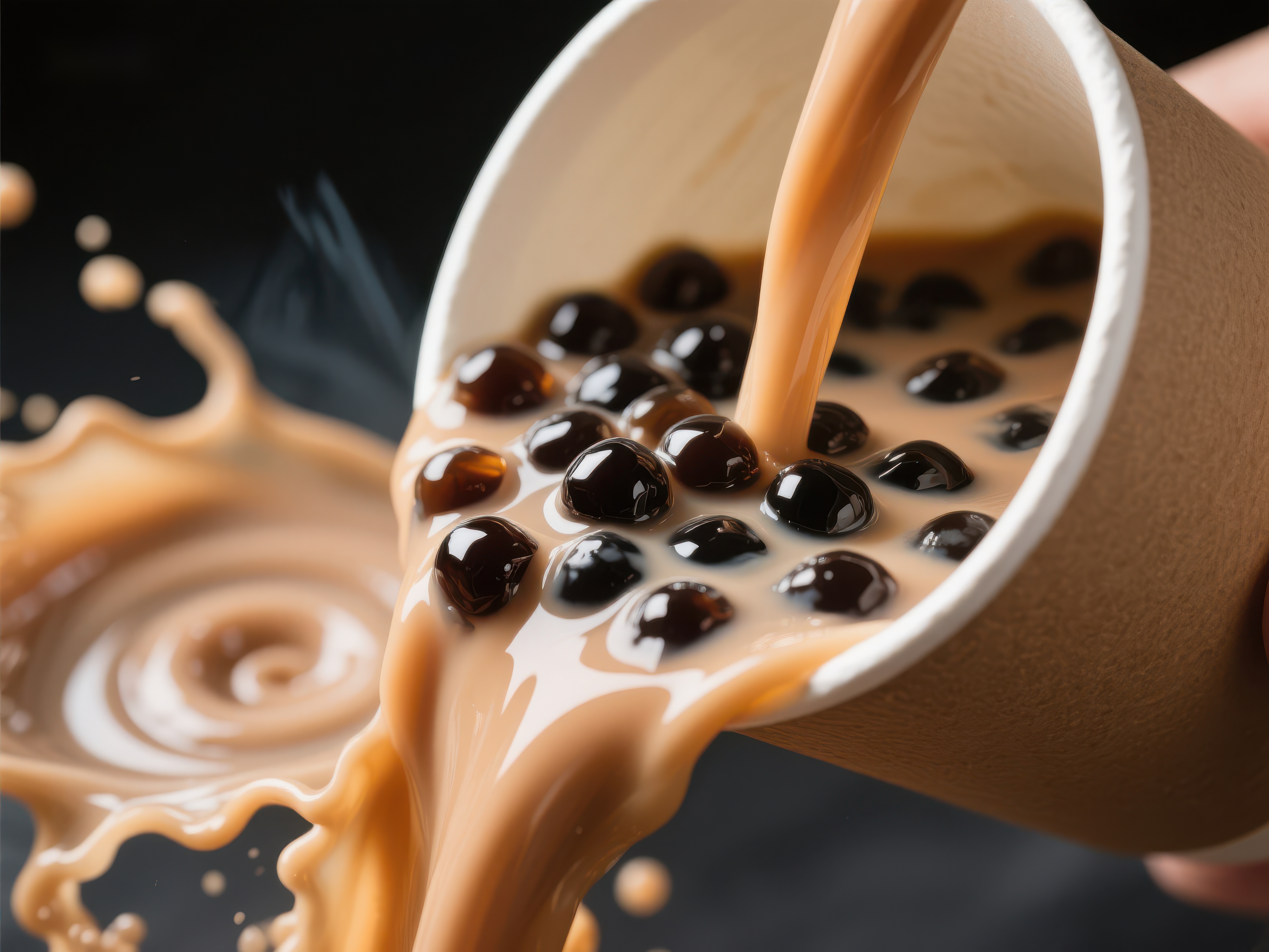 奶茶倒入杯中珍珠清晰可见素材