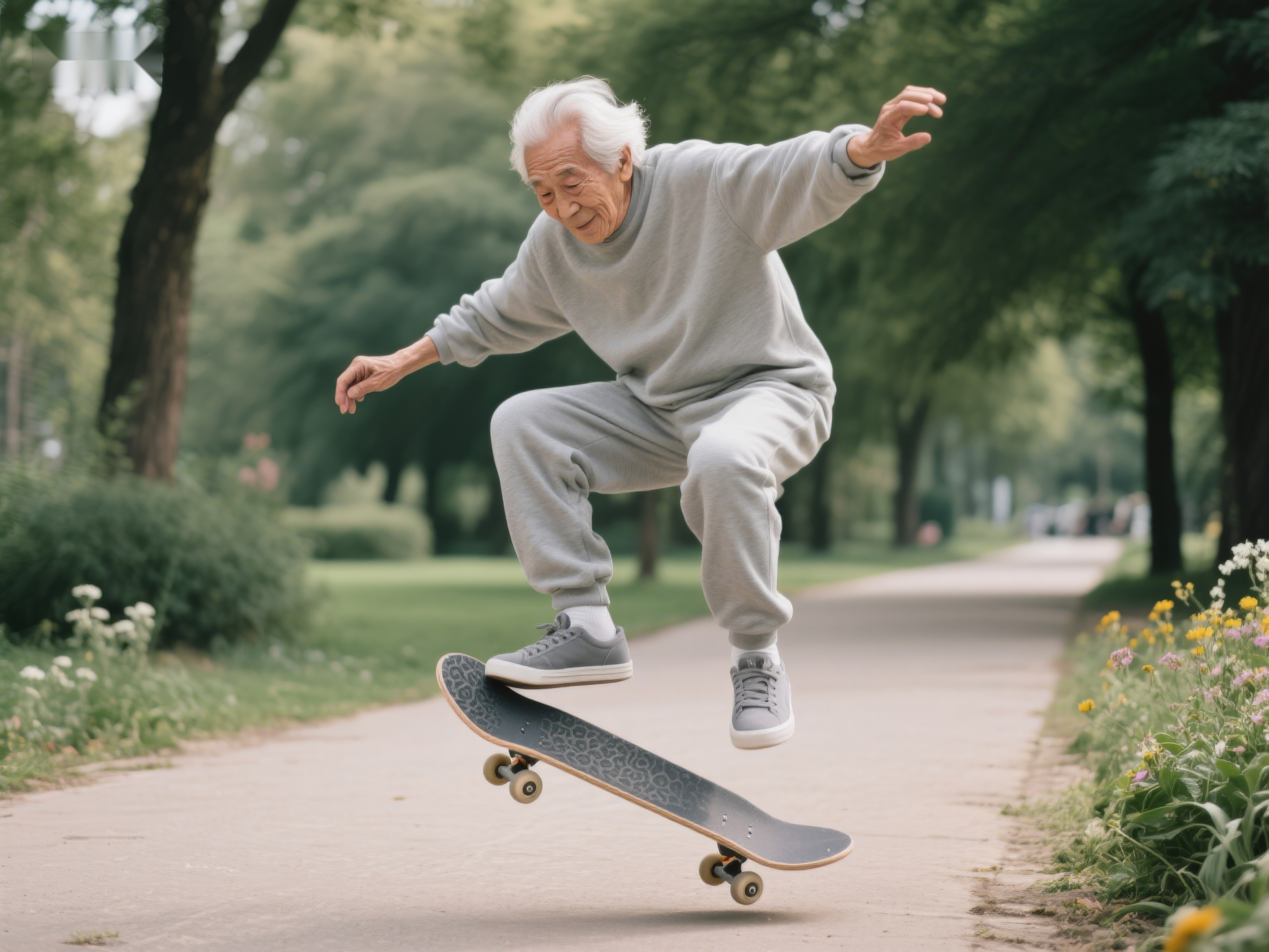 老人公园滑板跳跃素材