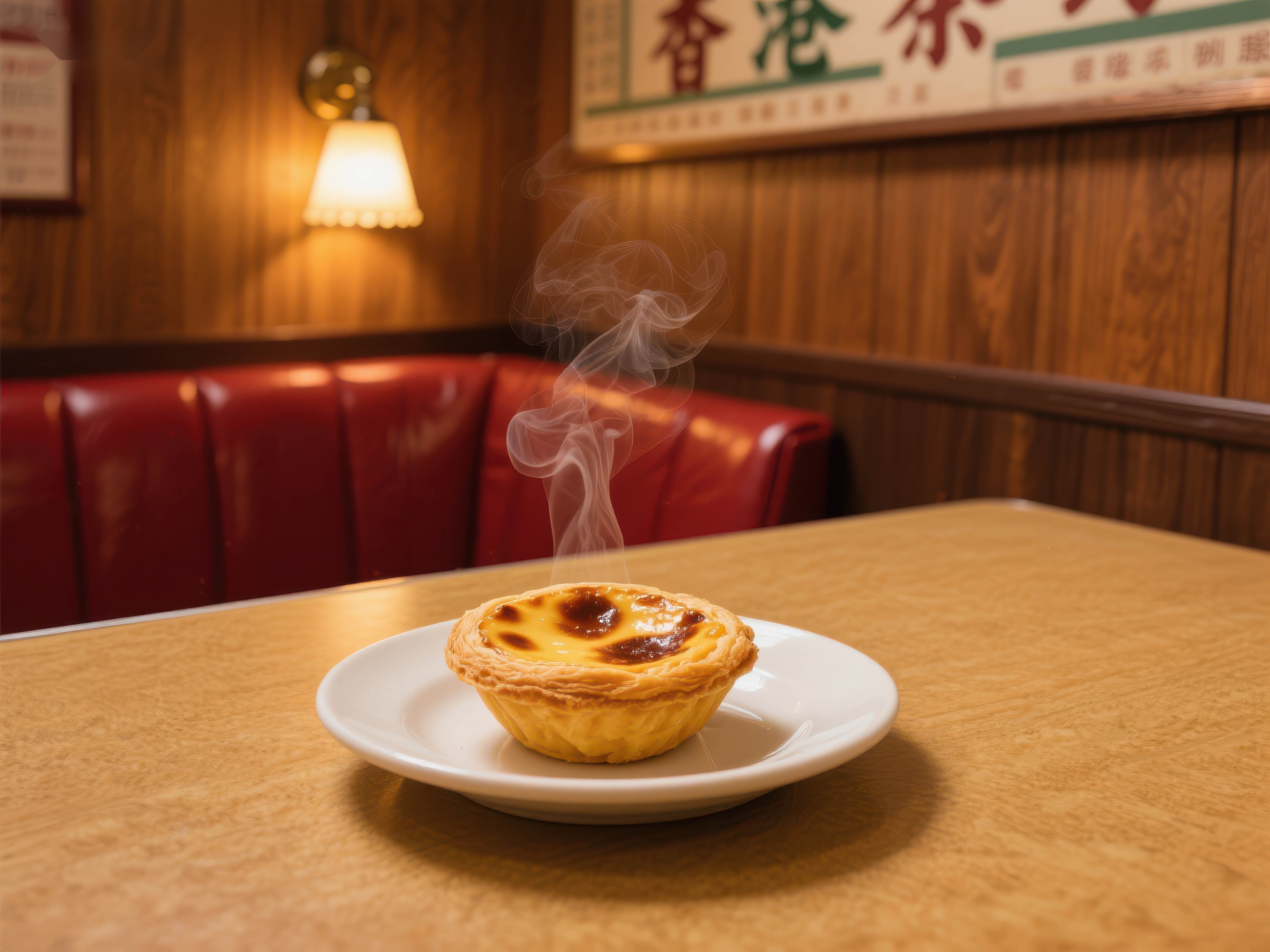 热腾腾的蛋挞置于复古餐厅桌上素材