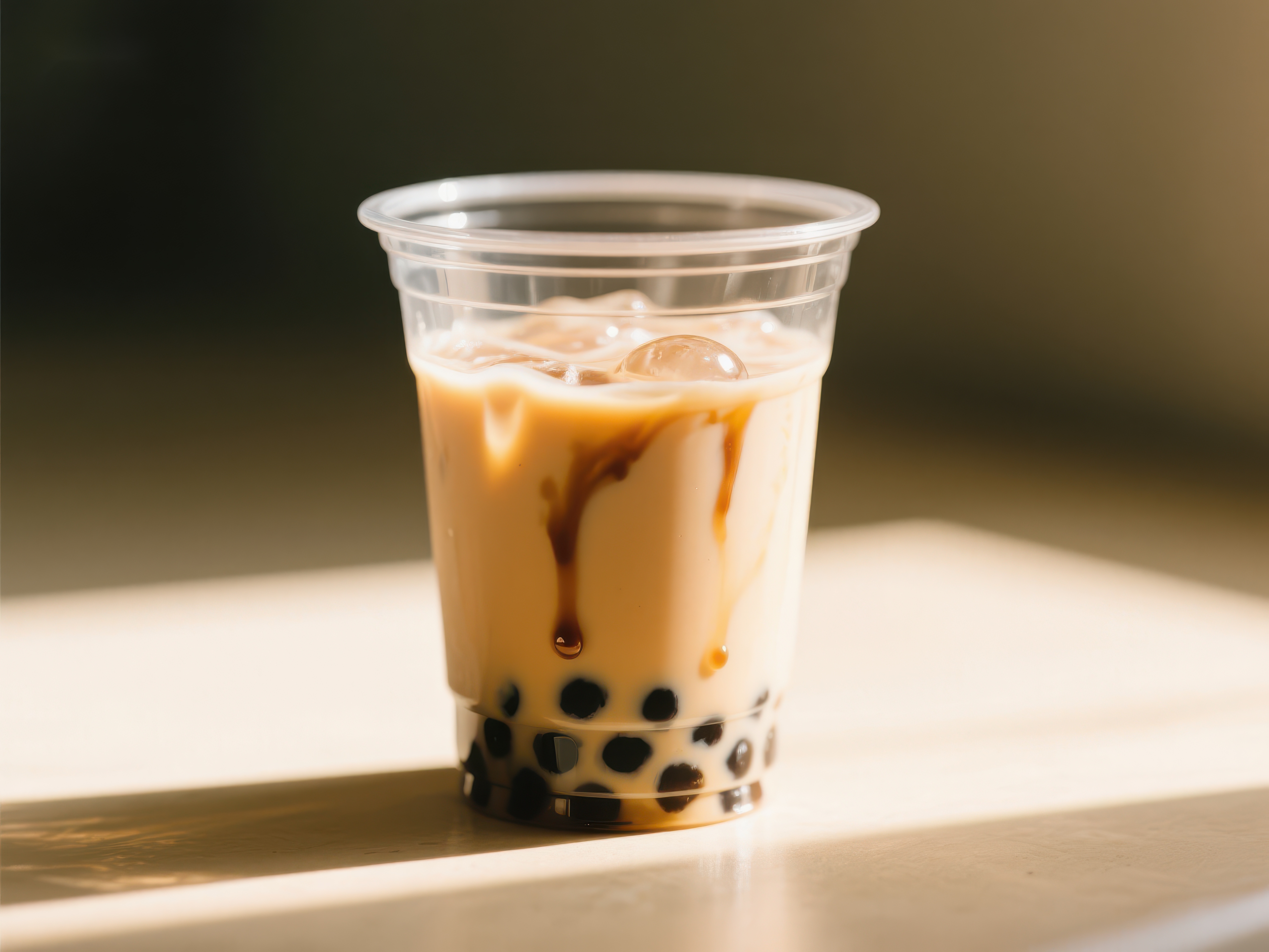 一杯珍珠奶茶在阳光下闪耀素材