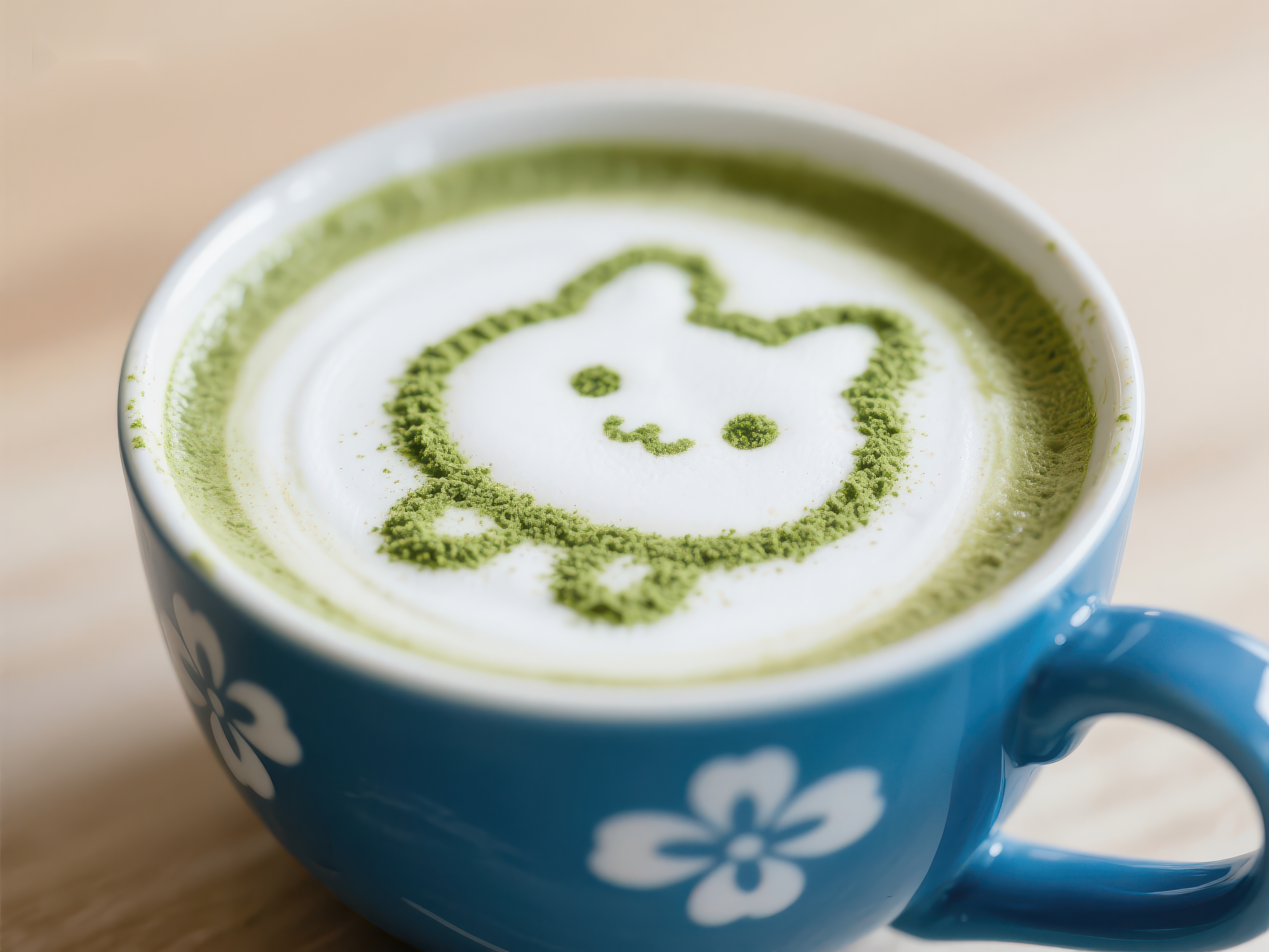 抹茶拿铁上的可爱猫咪图案素材