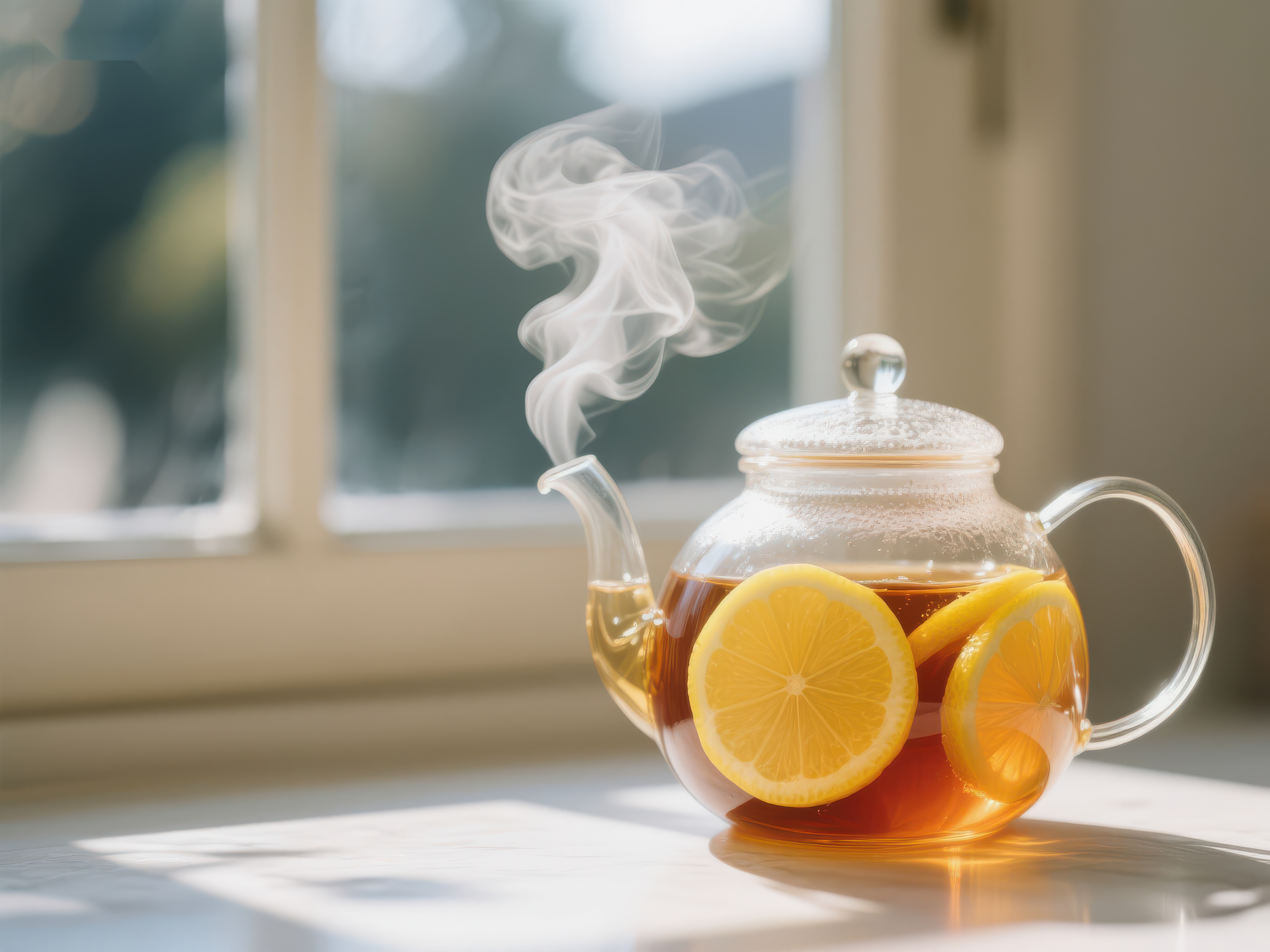 热气腾腾的柠檬茶壶素材
