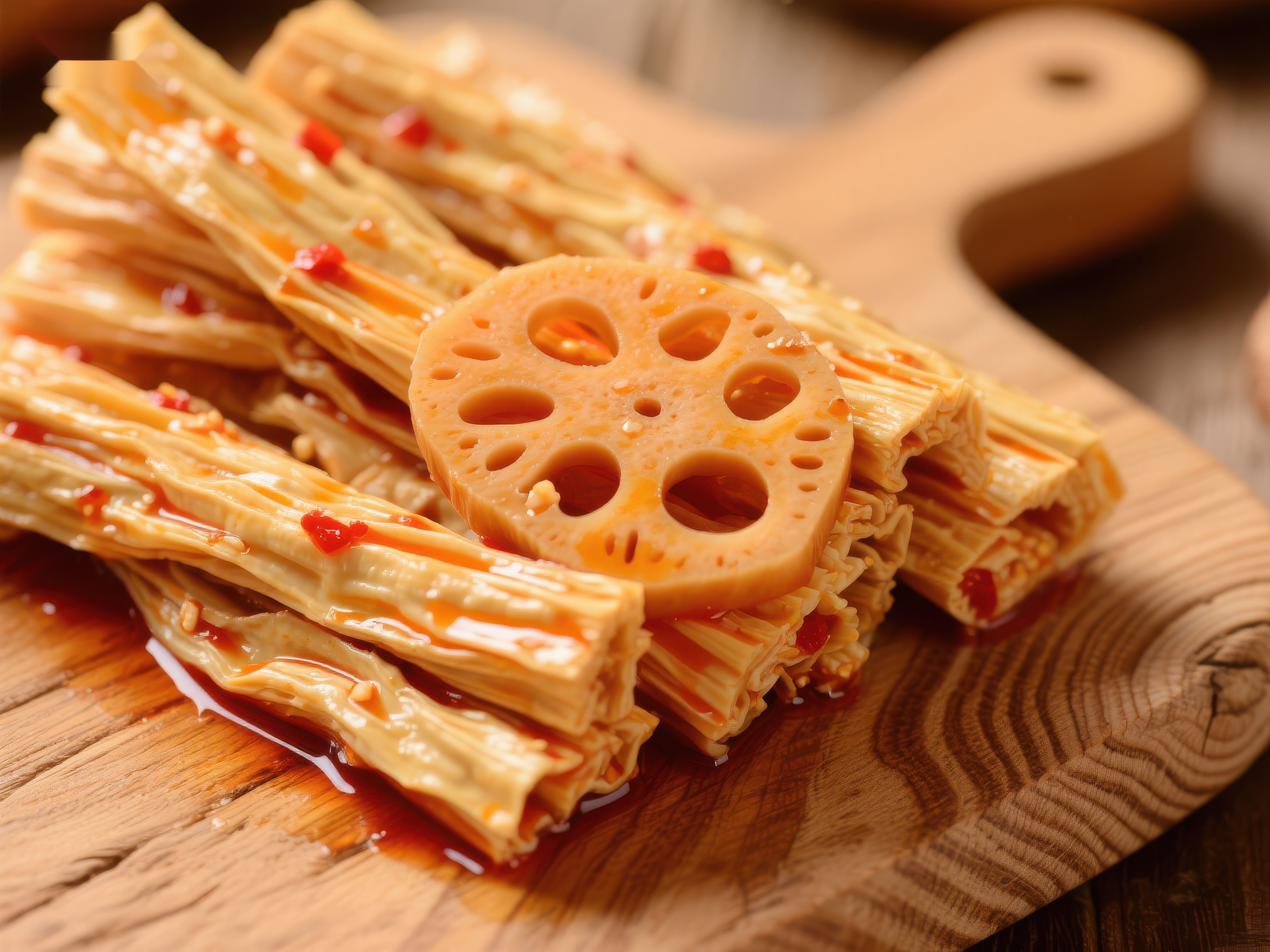 莲藕搭配豆皮美味小吃特写素材