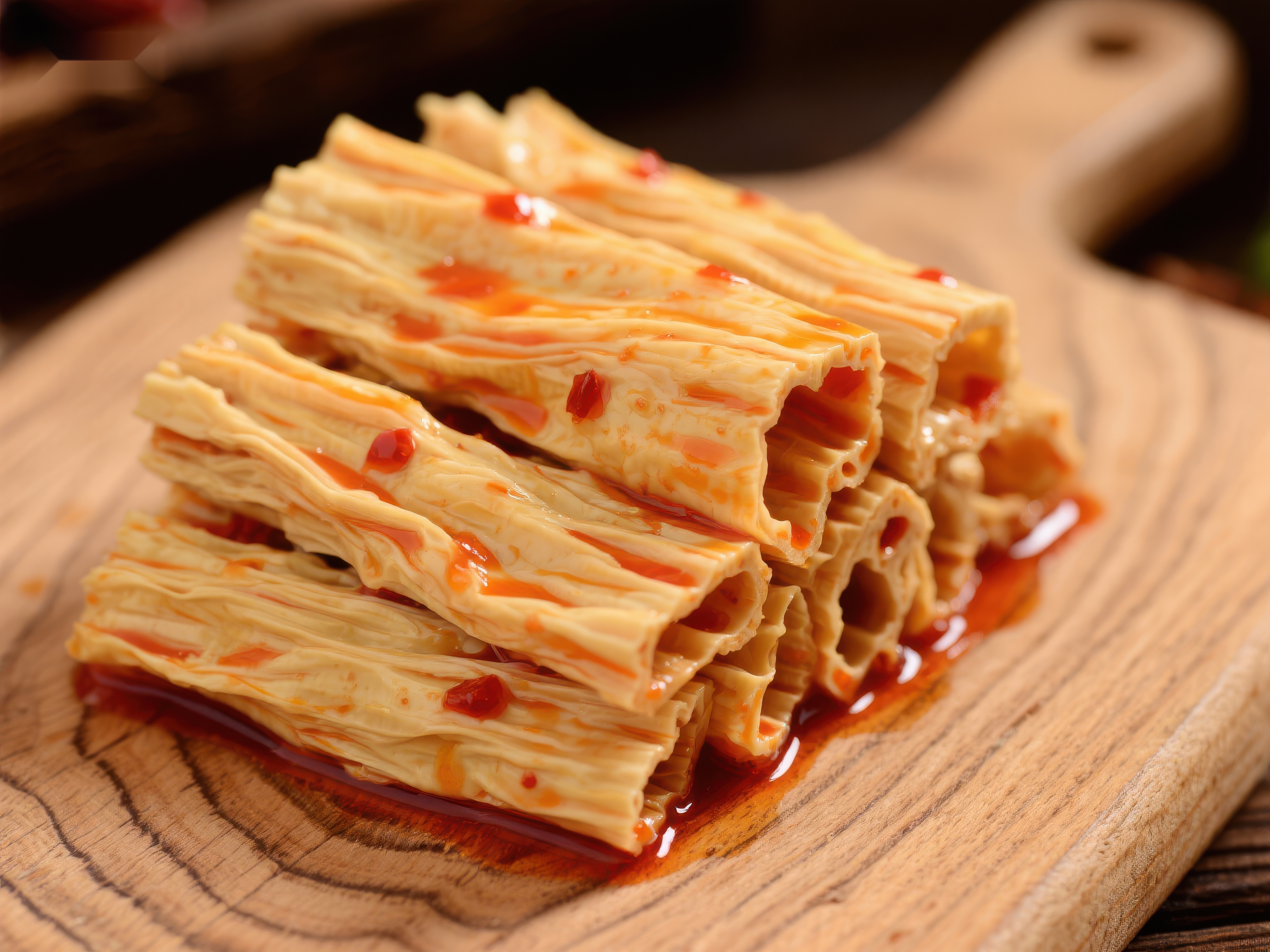 辣味豆皮美食特写素材