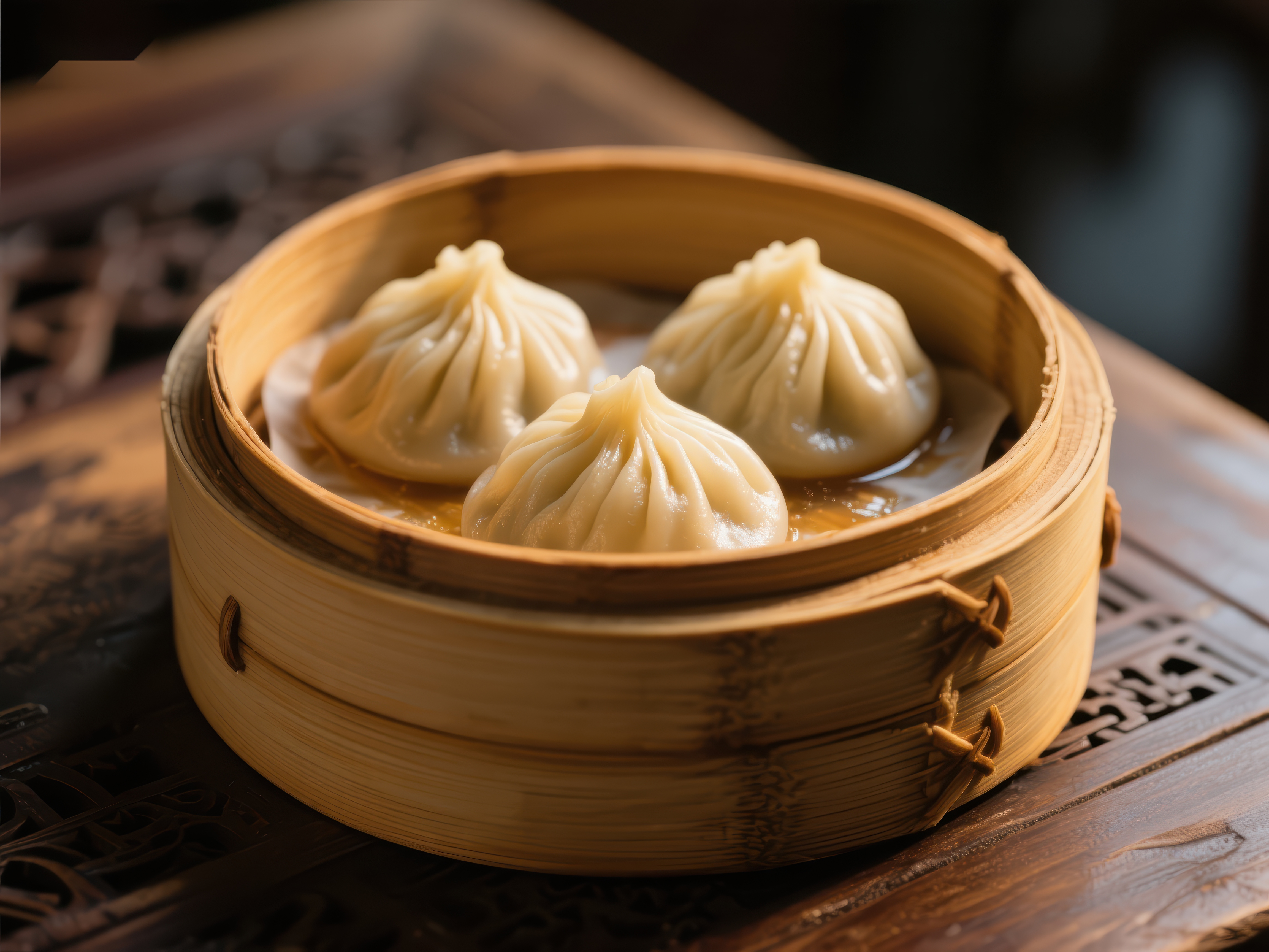 竹笼蒸饺热气腾腾素材